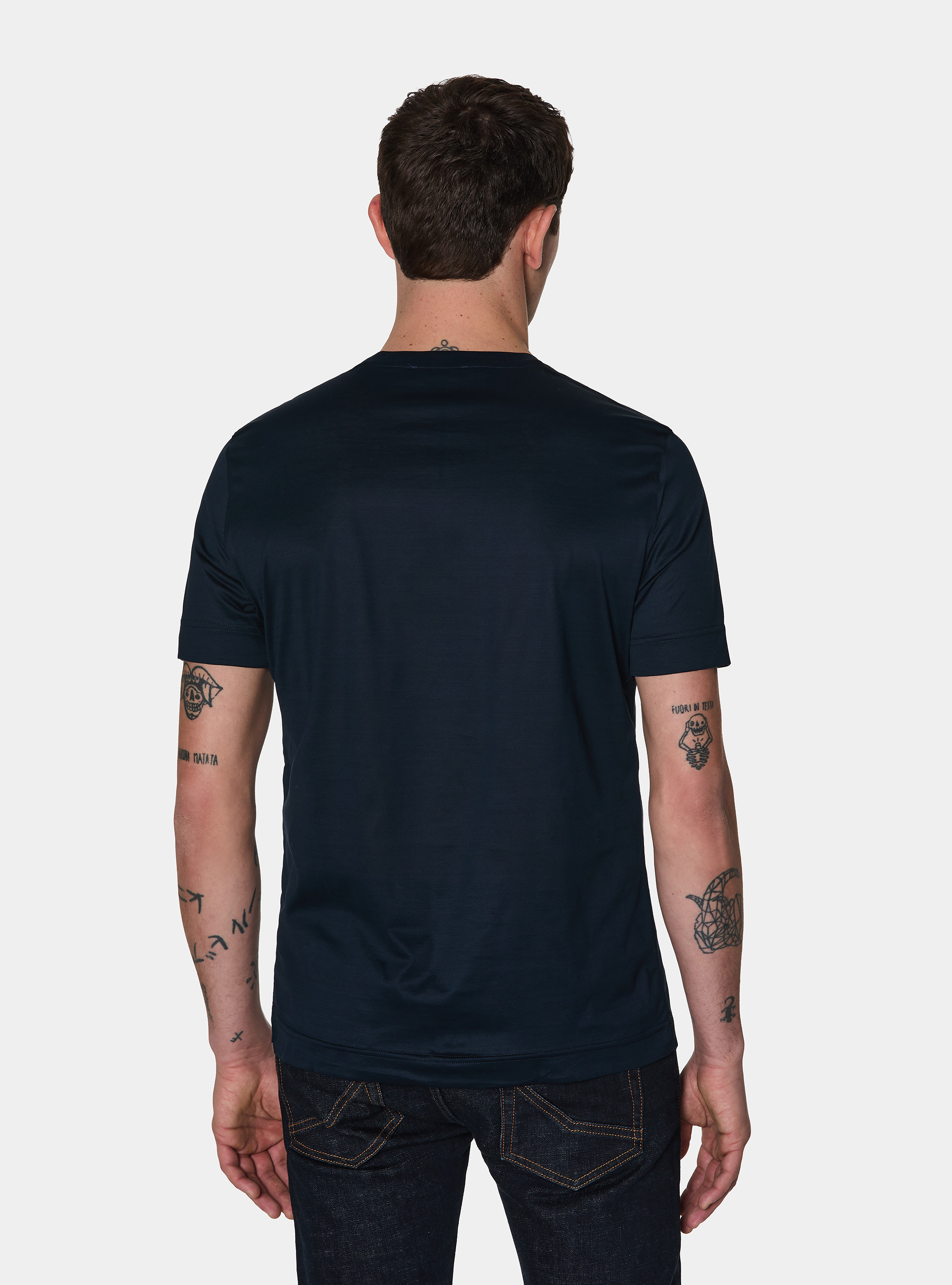 Short-sleeved T-shirt in lisle yarn, NAVY BLUE