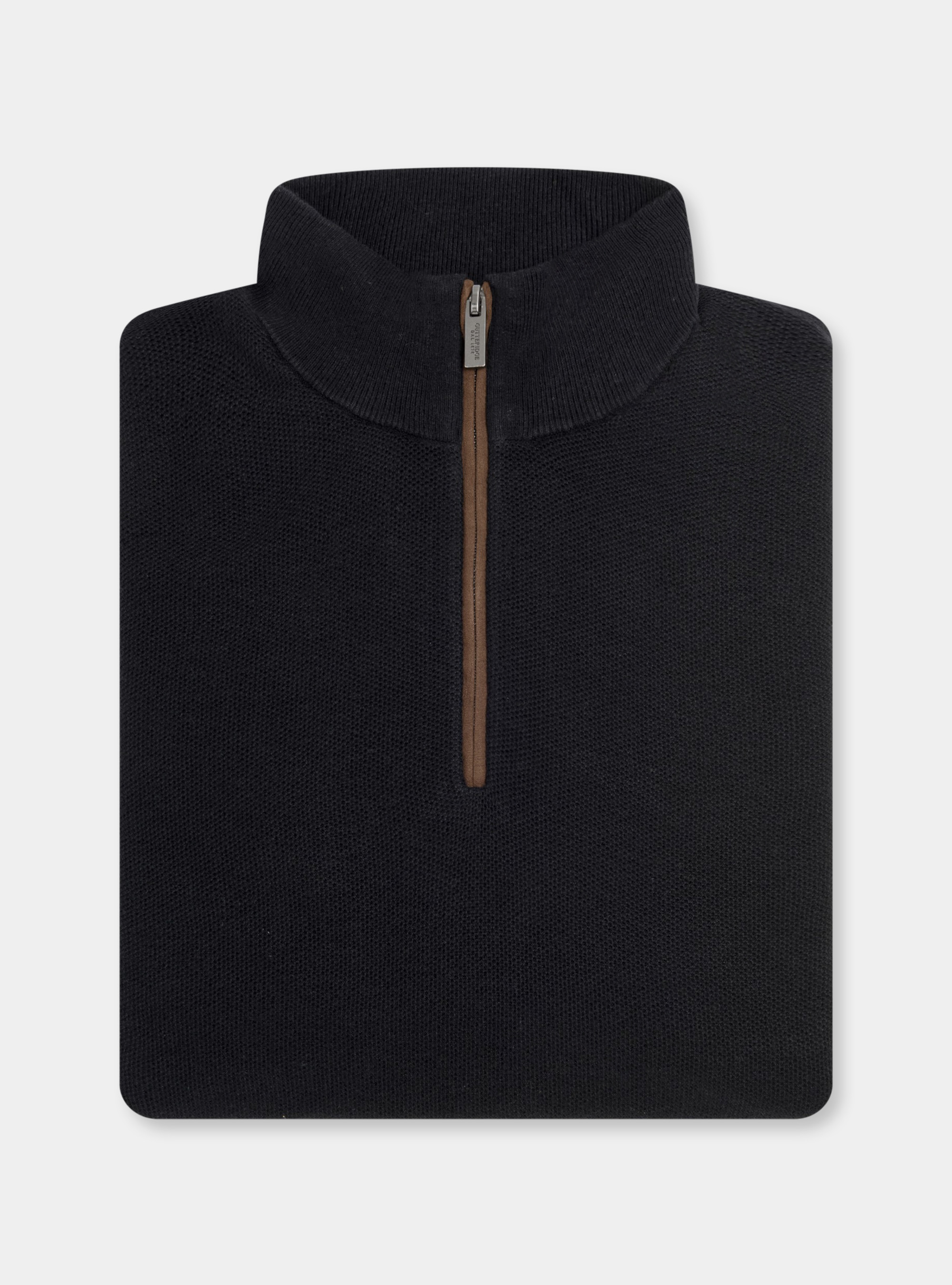 Maglia mezza zip in cotone cashmere, NERO