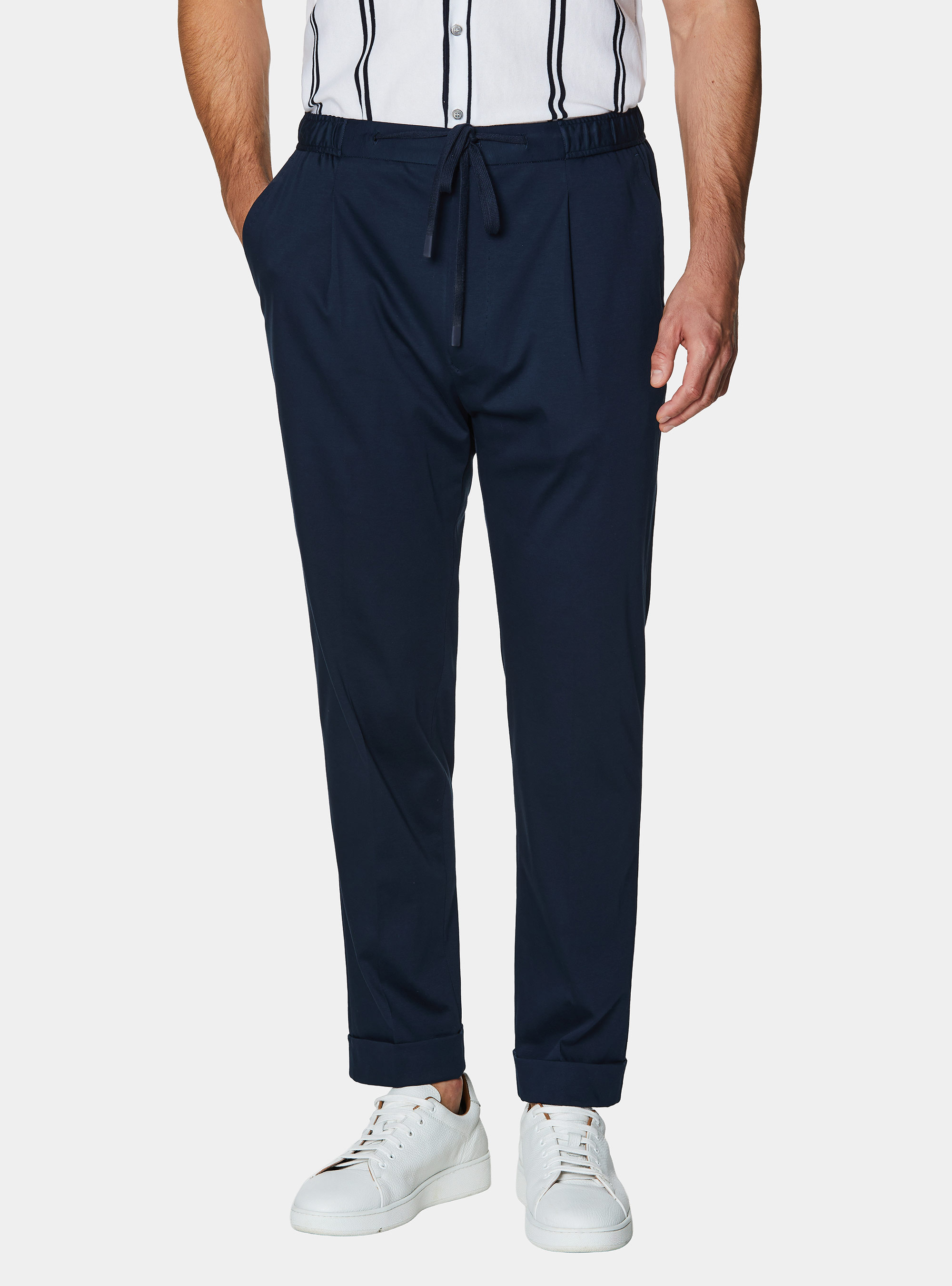 Pantalones con cord&oacute;n ajustable en jersey de algod&oacute;n t&eacute;cnico, AZUL MARINO
