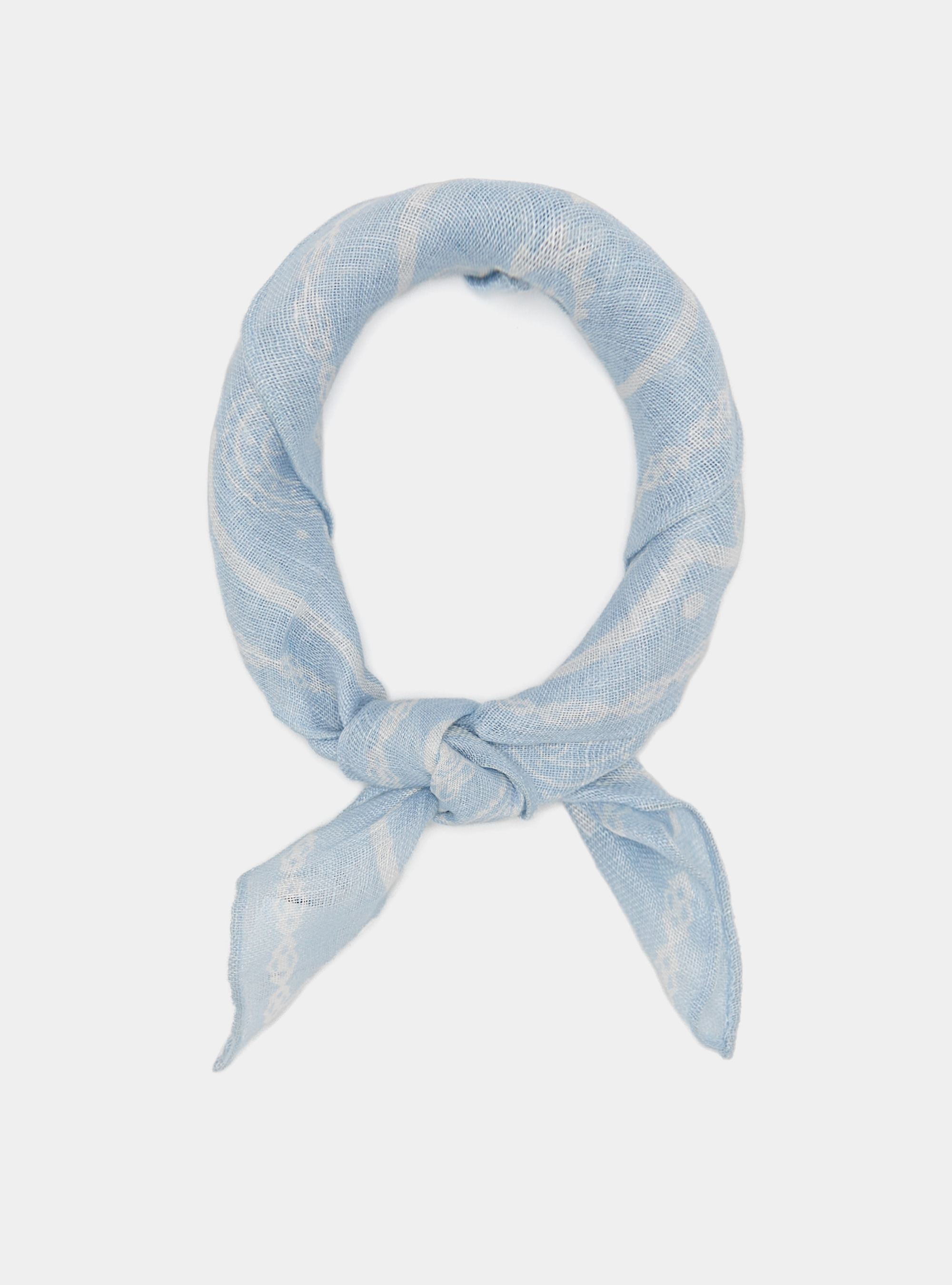 Foulard paisley in lino stampato, AZZURRO