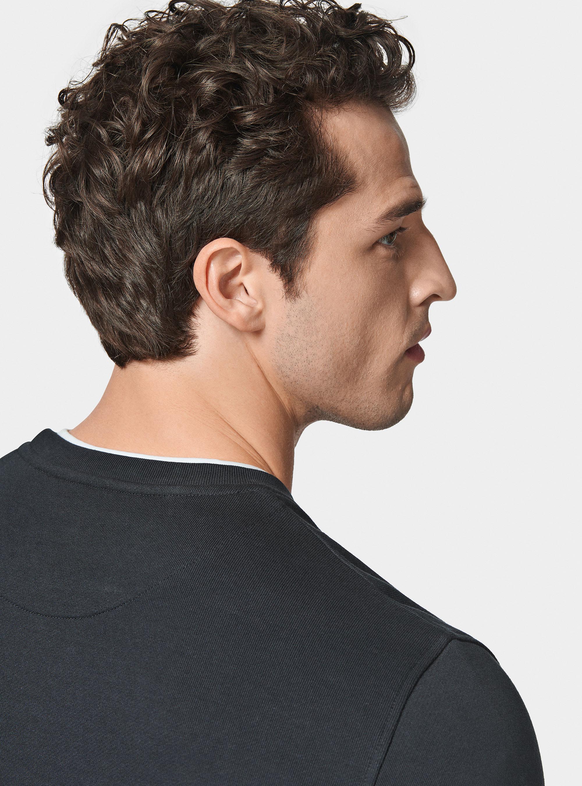 Felpa girocollo con stampa, BLU NAVY