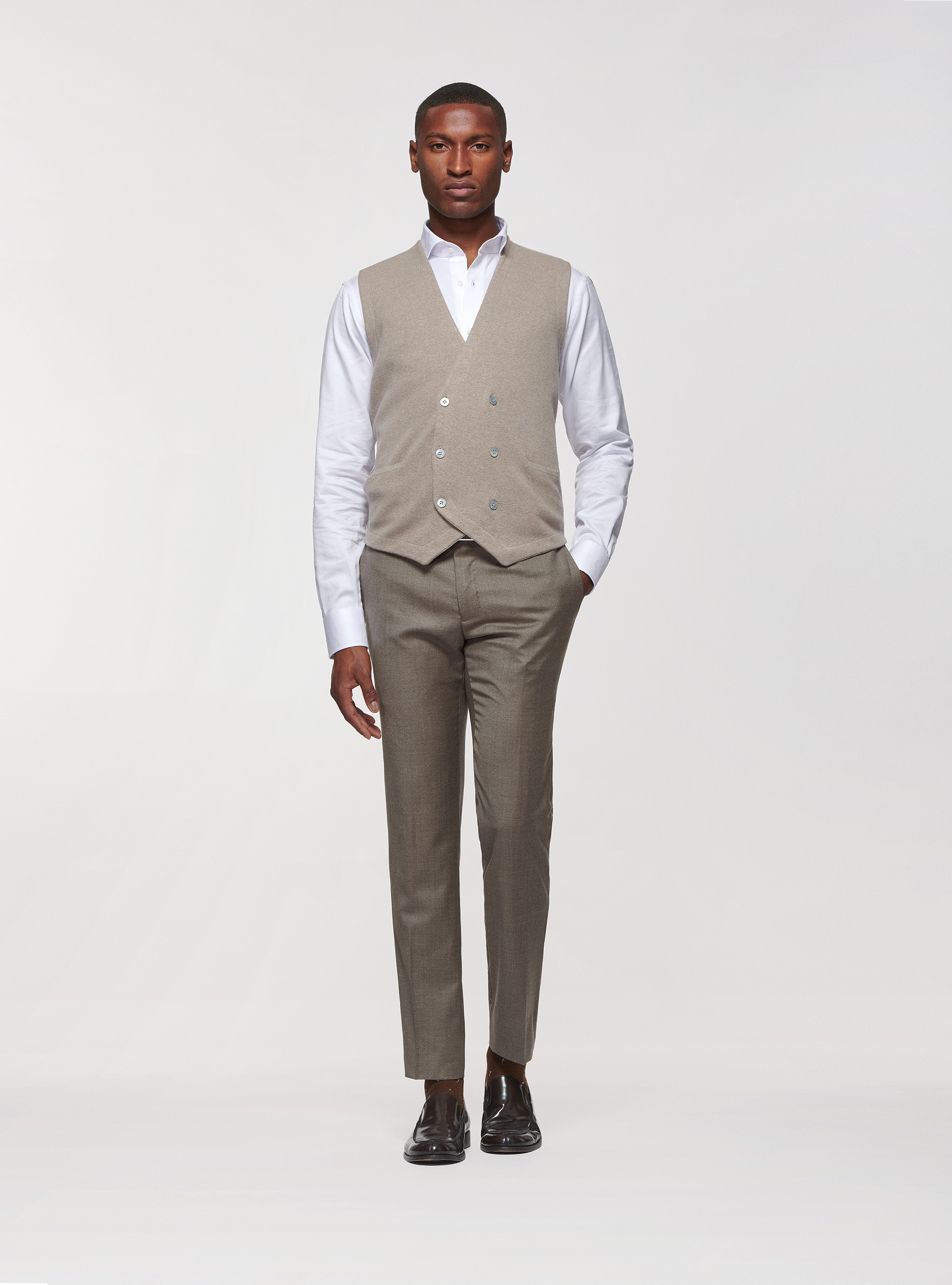 Gilet in maglia doppiopetto in cotone seta e cashmere, SABBIA