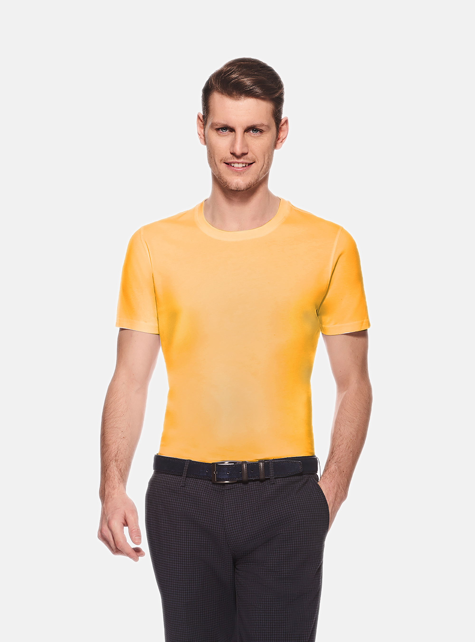 CAMISETA DE PUNTO MEDIA MANGA, LISA, AMARILO