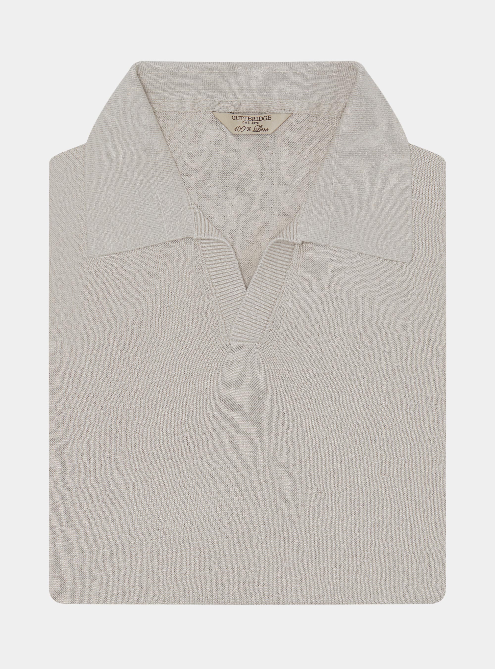 Polo in maglia senza bottoni in puro lino, ECRU