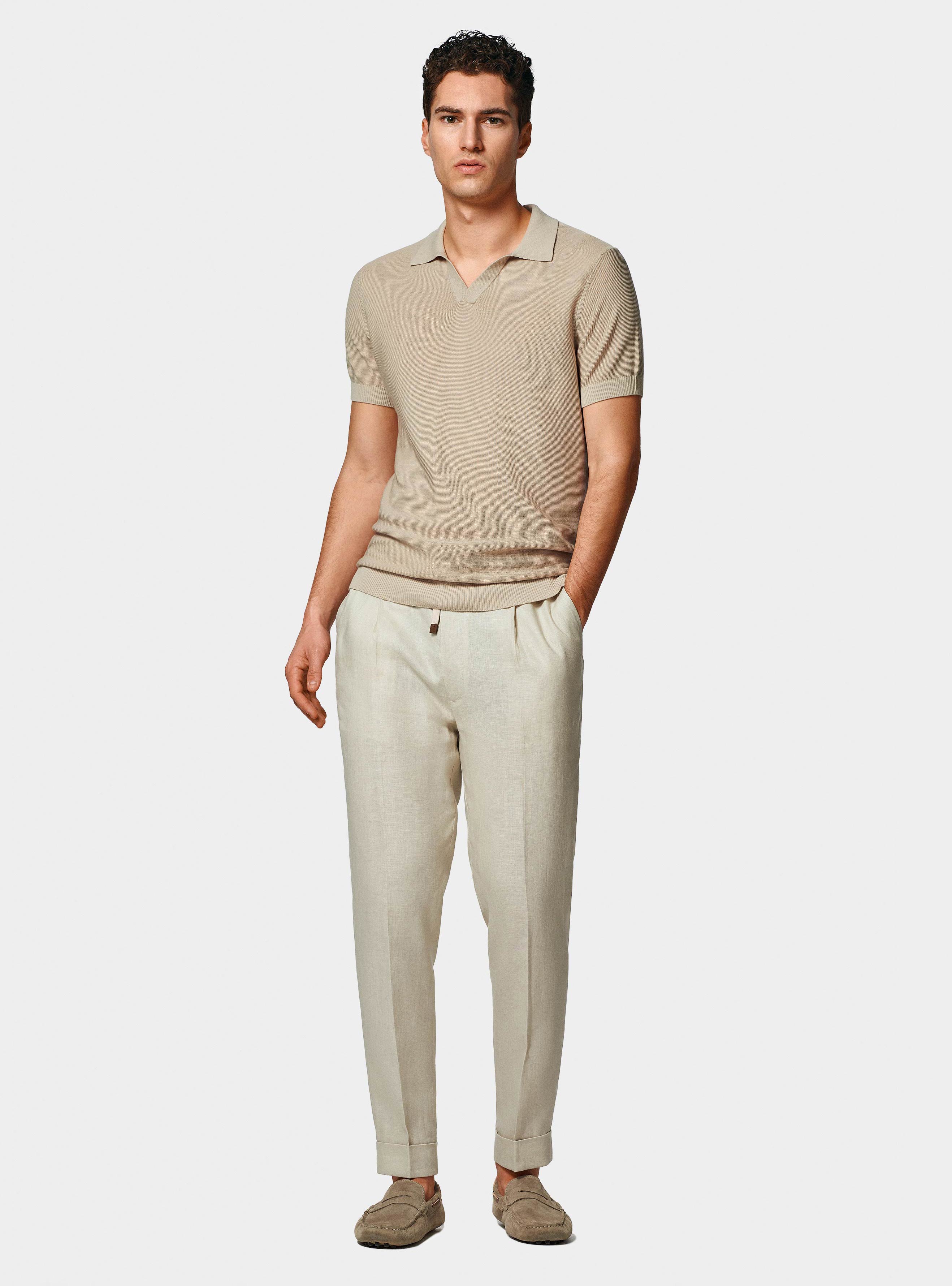 Polo in maglia links in cotone extrafine, ECRU