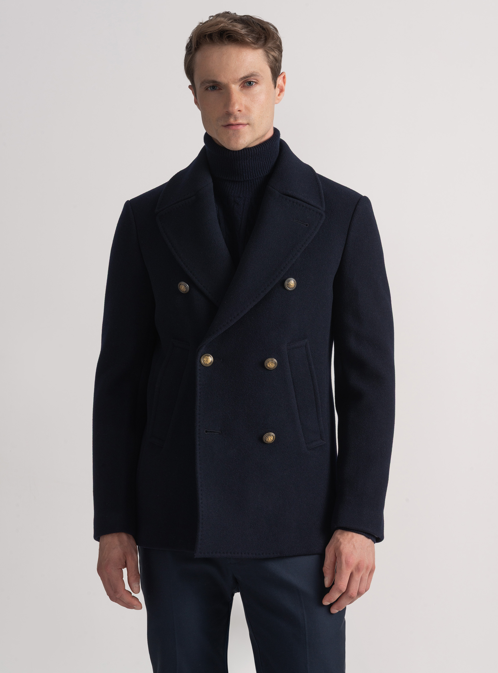 Peacoat in misto lana con bottone metallo, BLU NAVY