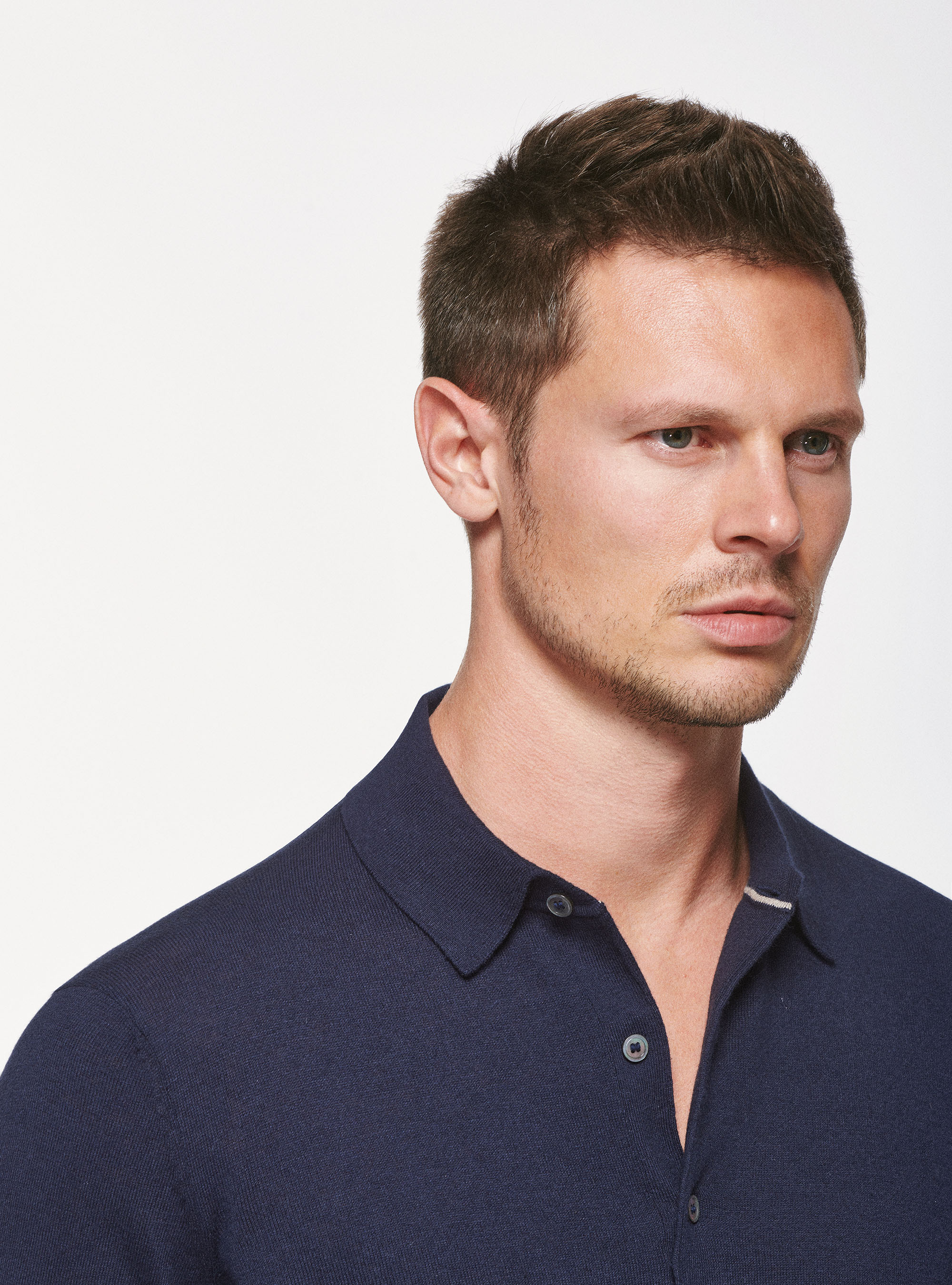 Maglia a polo in cotone seta e cashmere, BLU NAVY