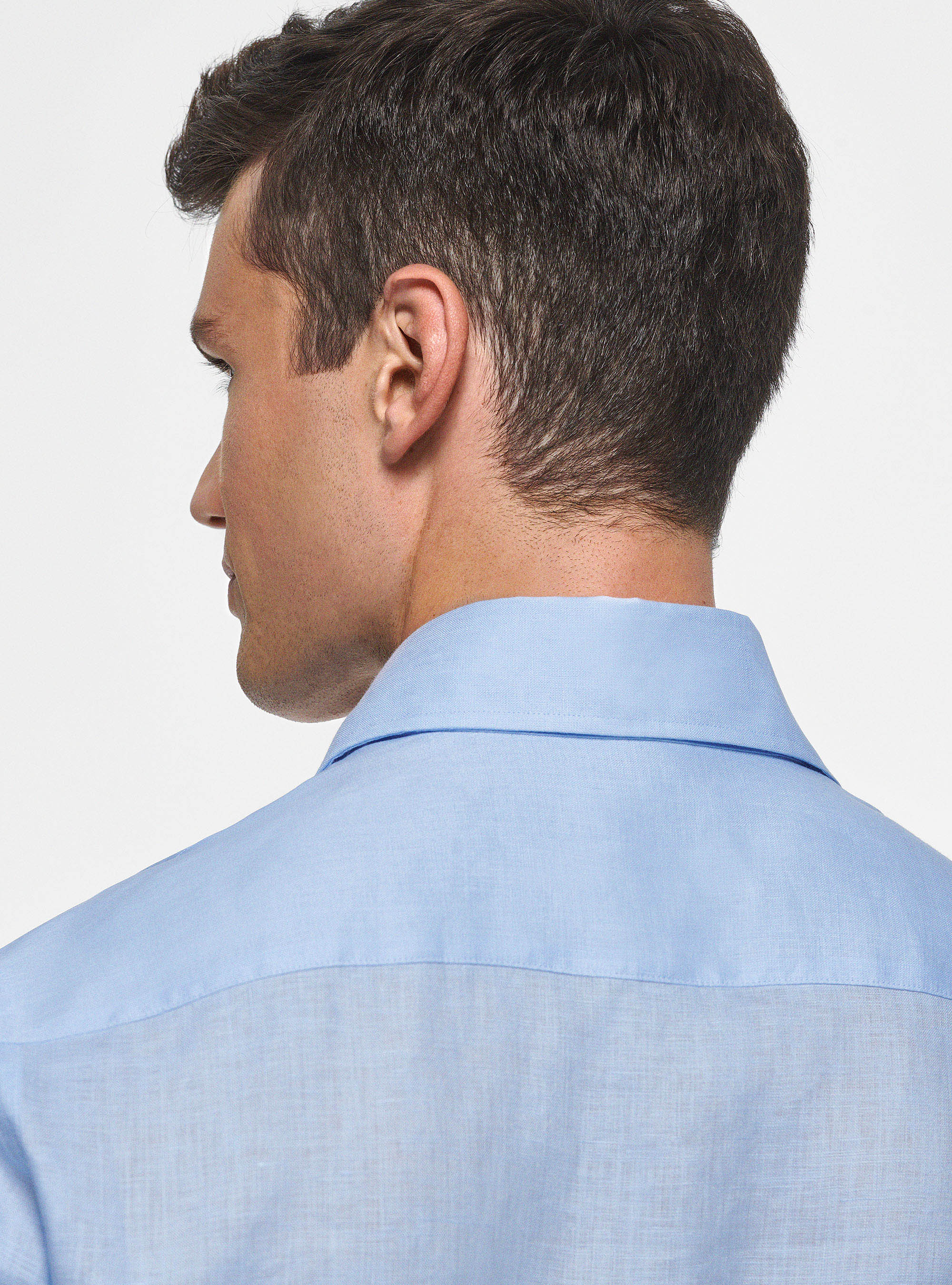 Chemise &agrave; col italien, pur lin, BLEU CIEL