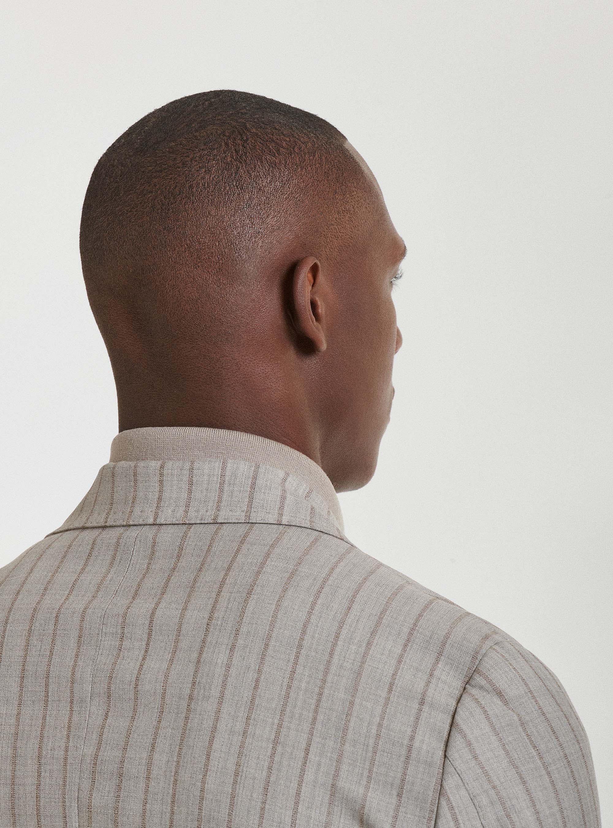 Giacca doppiopetto in pura lana rigata, SABBIA