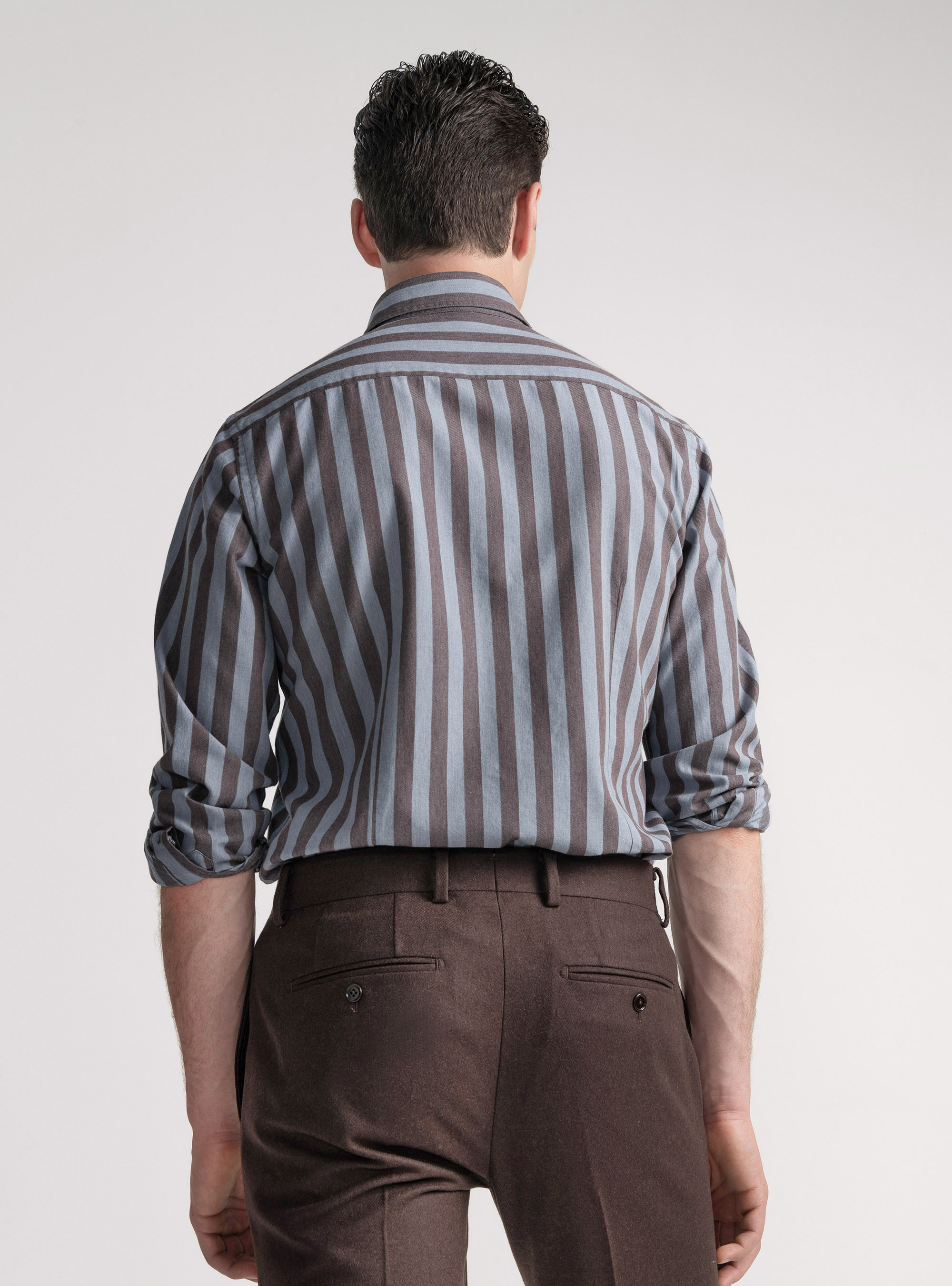 Camicia rigata in flanella di misto cotone, MARRONE