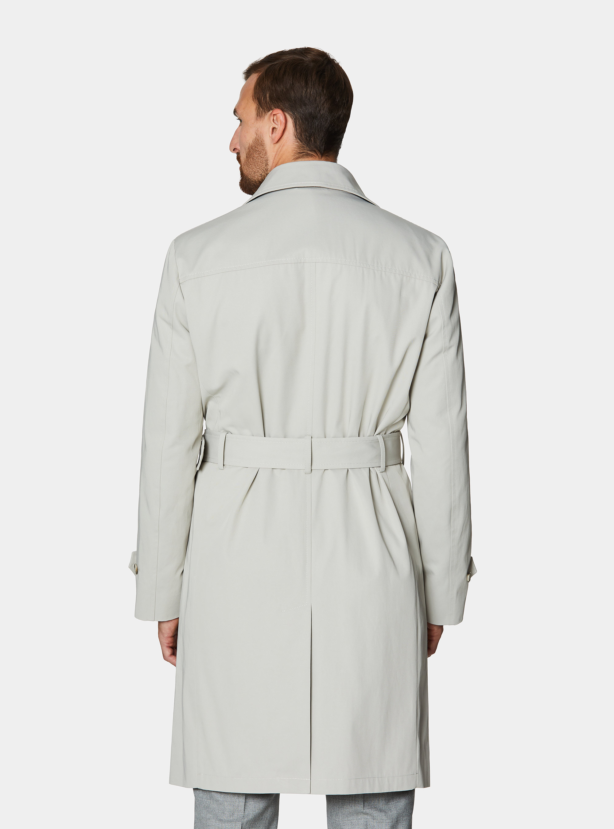 Trench doble botonadura de sarga de algod&oacute;n, CRUDO