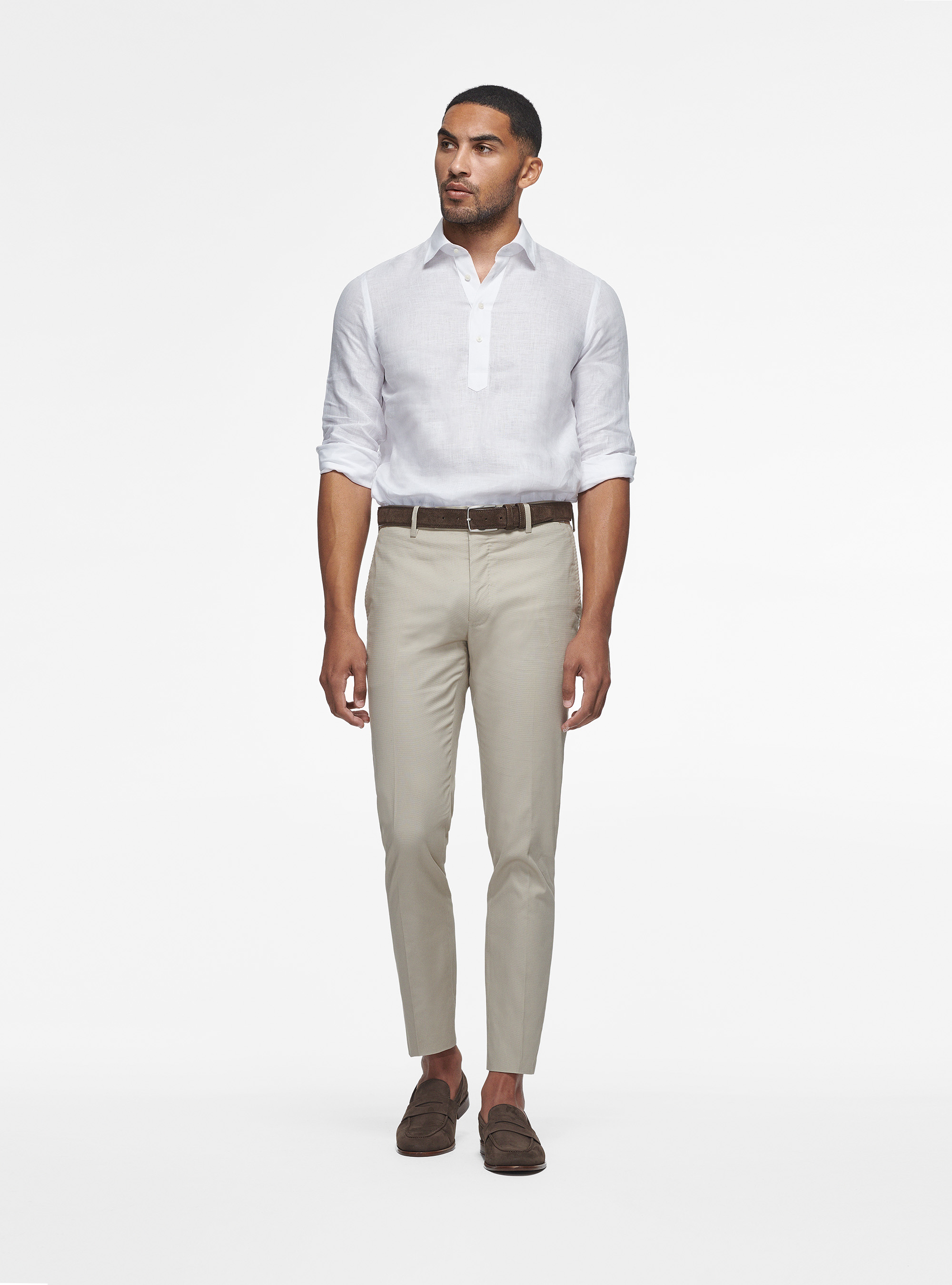 Pure linen polo shirt, WHITE