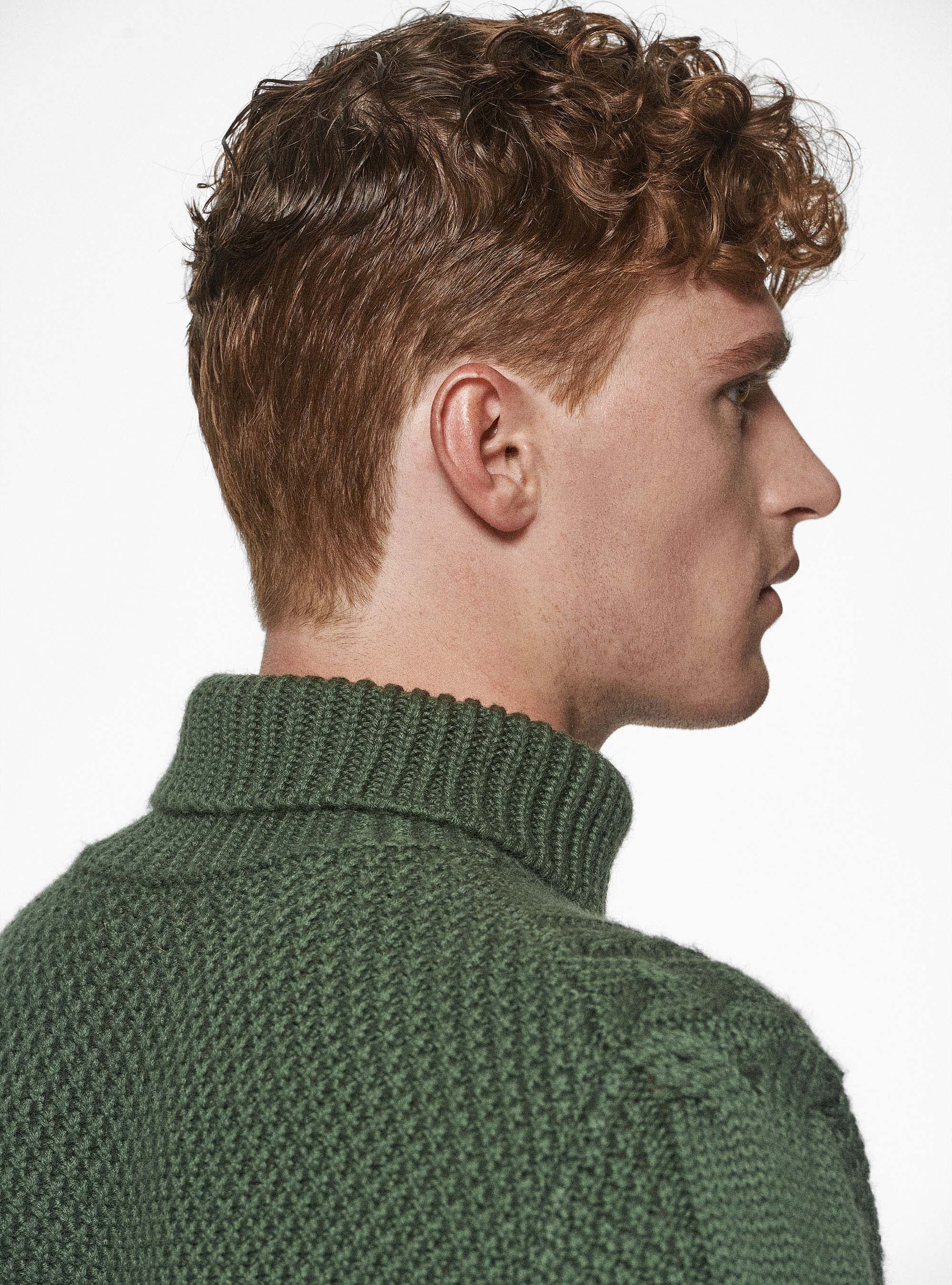 Maglia collo alto in misto lana con treccia, MILITARE 0609C