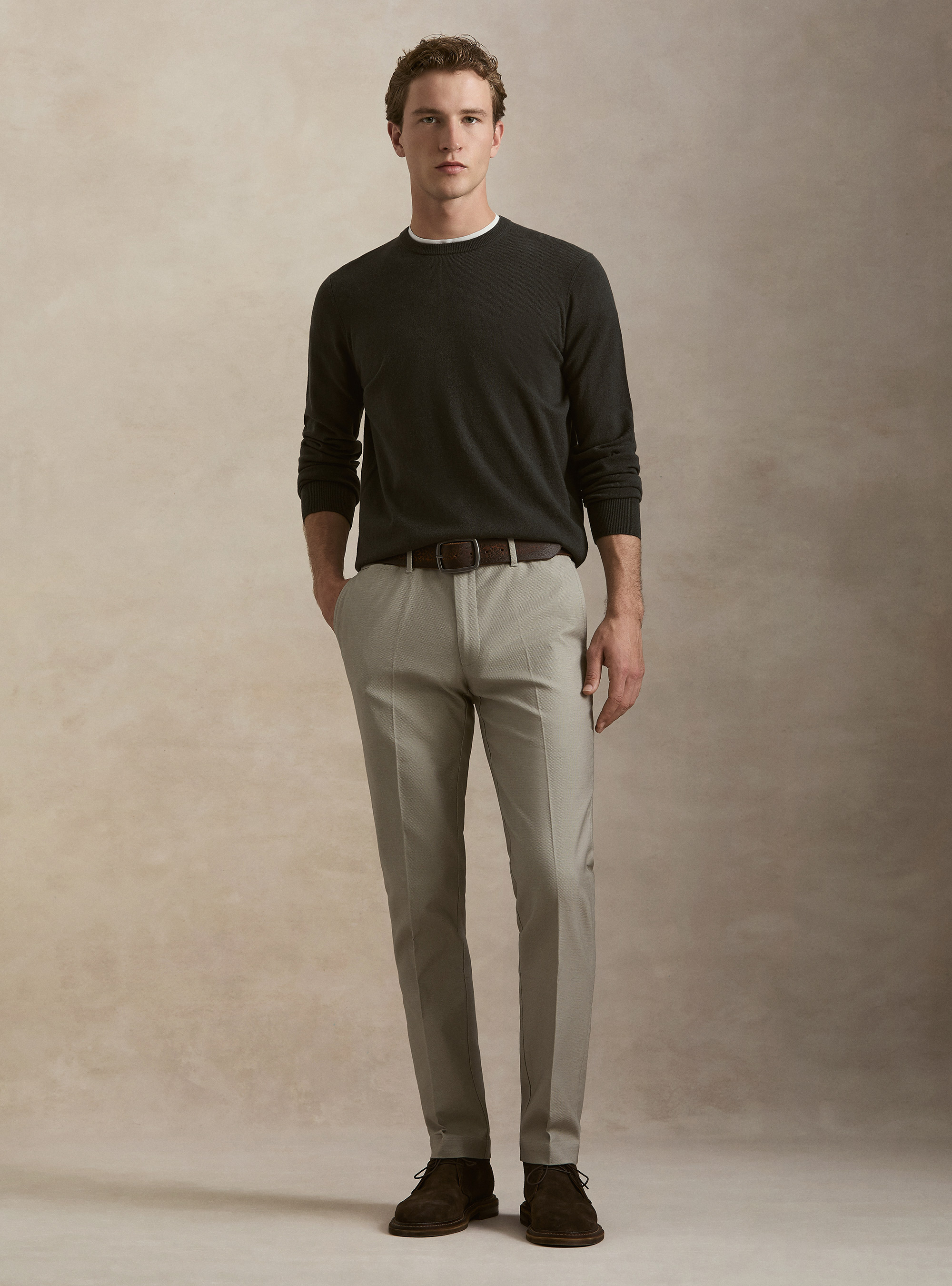 Girocollo in maglia in lana poliammide cashmere, MILITARE 0609C