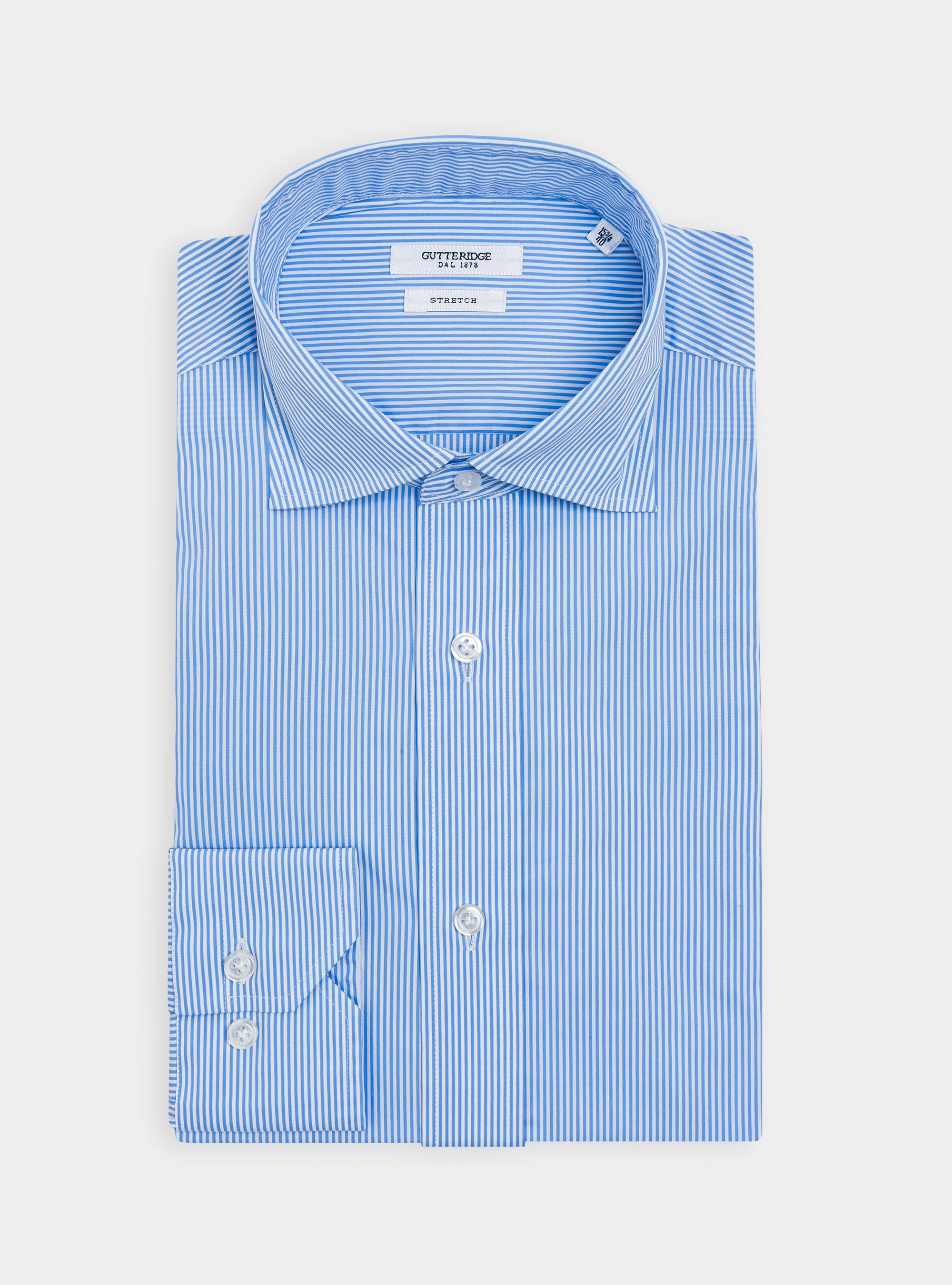 Camicia a righe in popeline stretch, AZZURRO