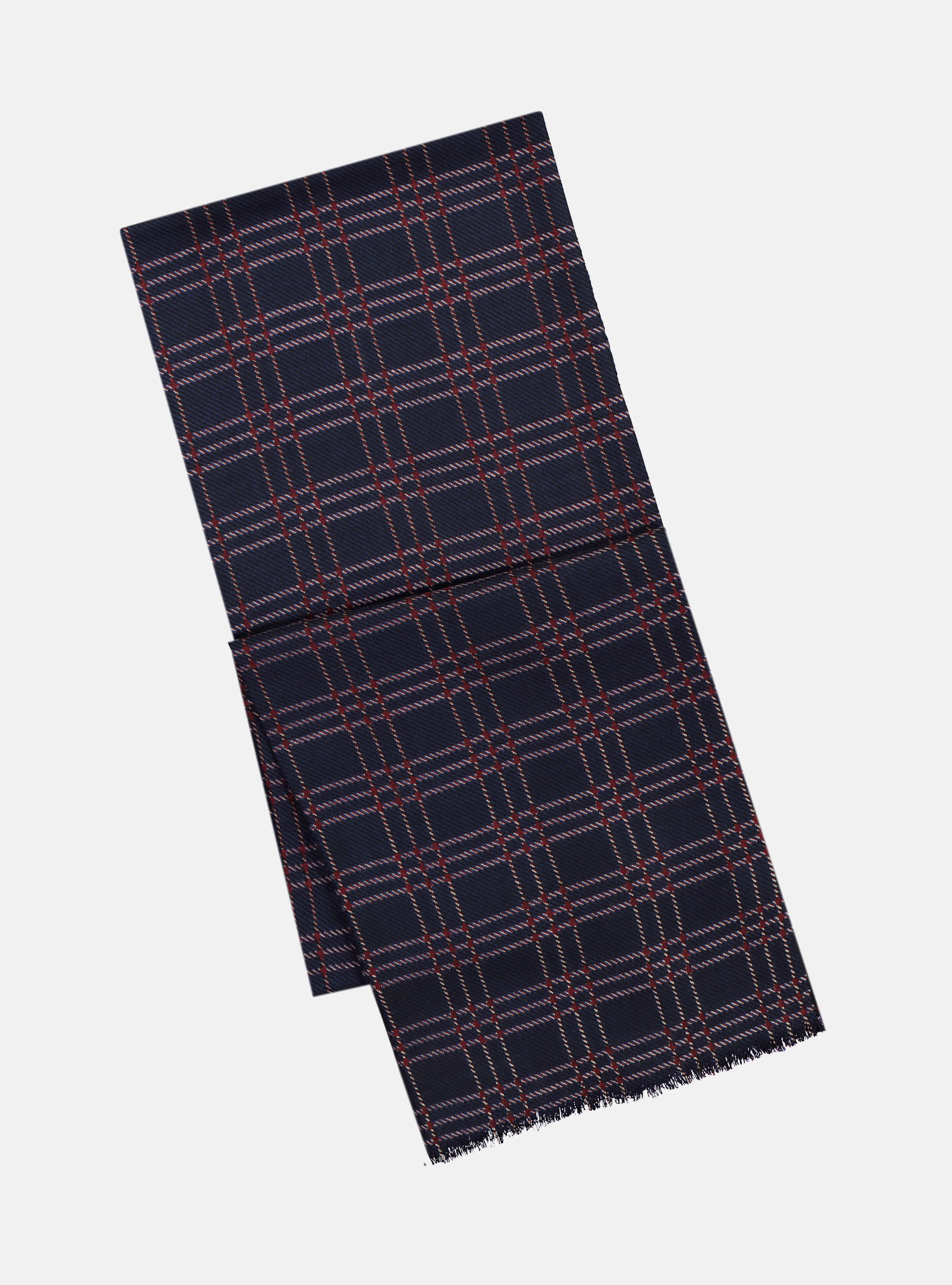CHECKED WOOL SCARF, NAVY BLUE
