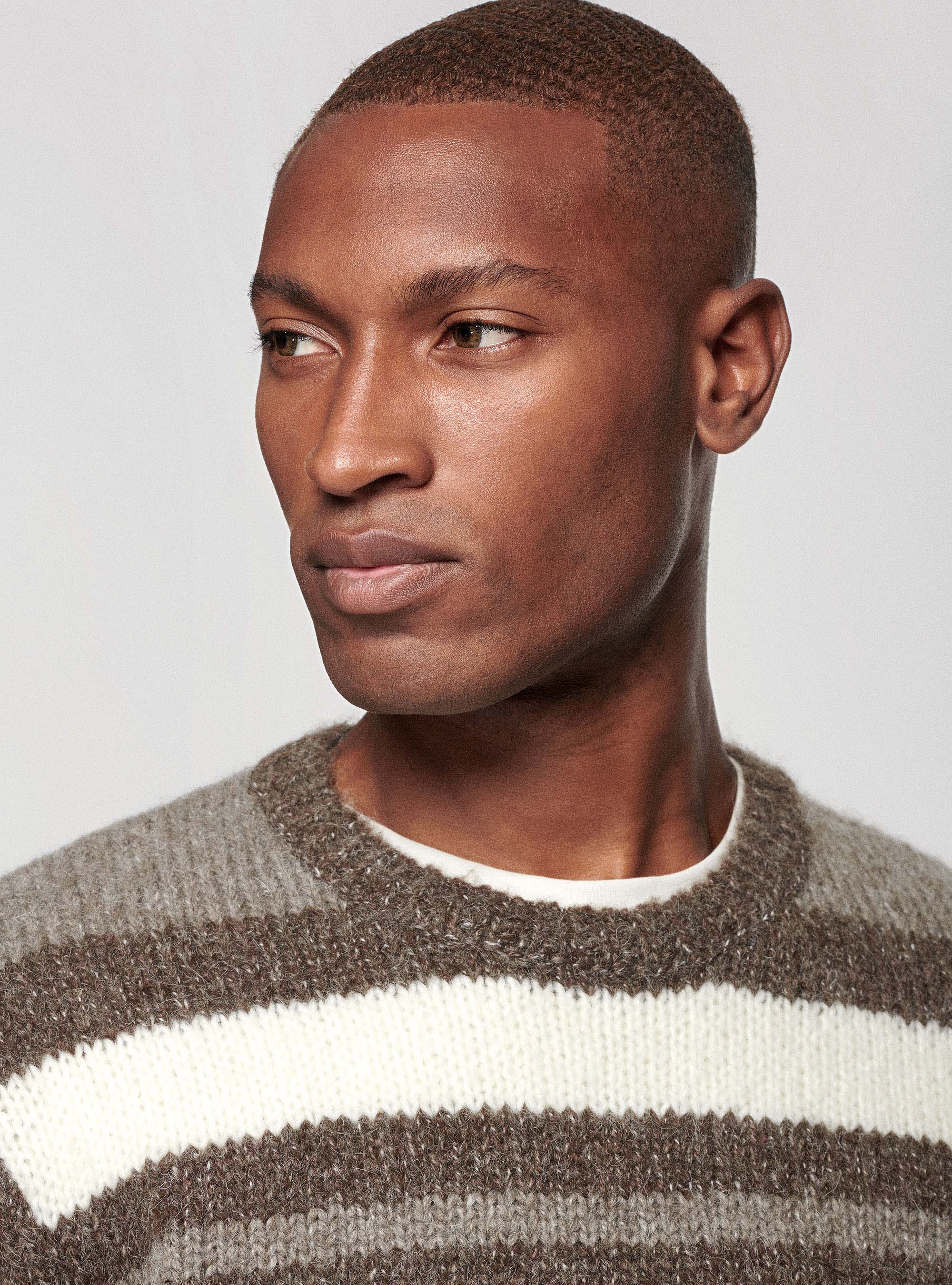 Striped sweater in alpaca wool blend, MUD