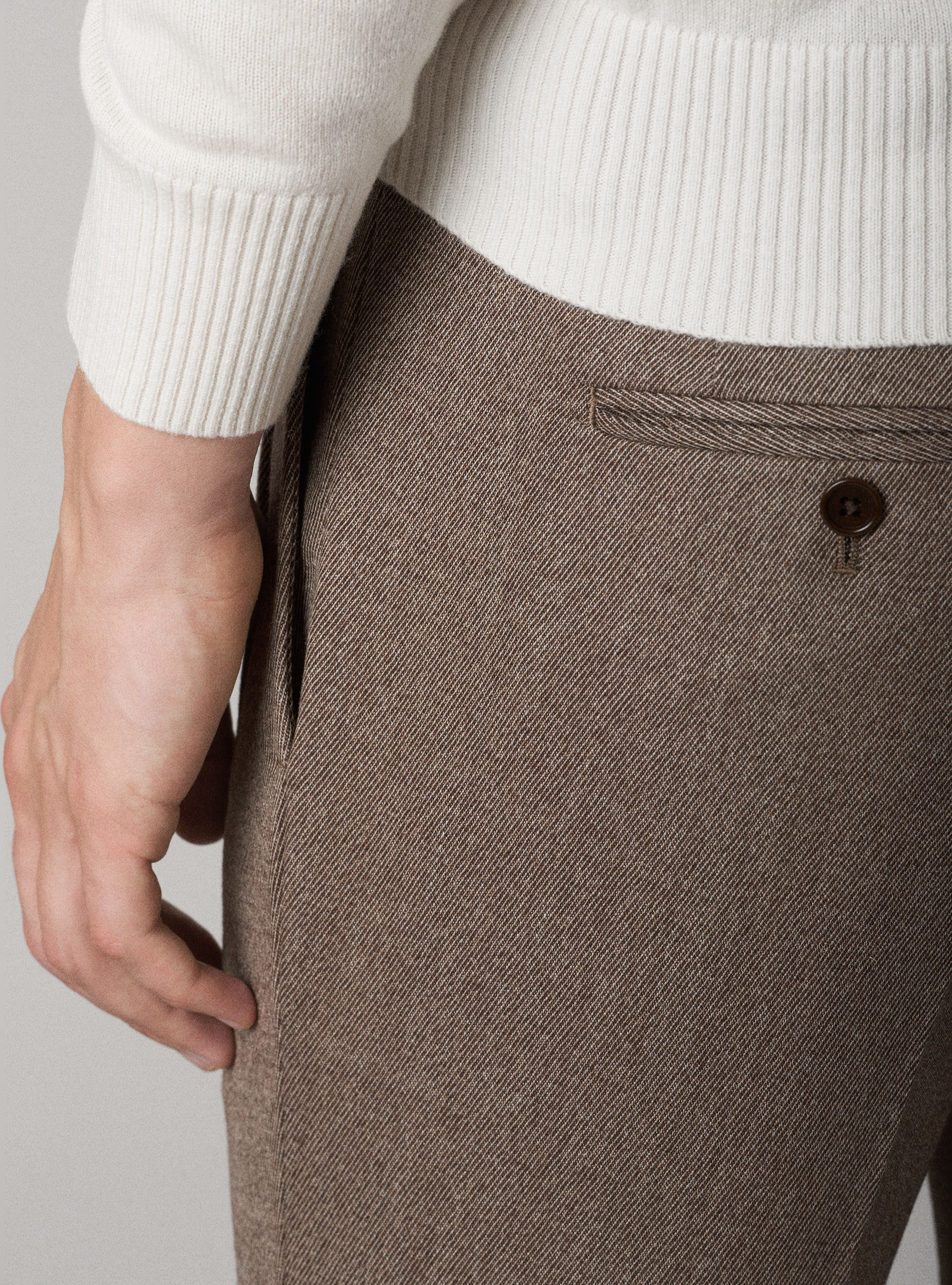 Pantaloni in twill di lana con doppia pinces, ECRU