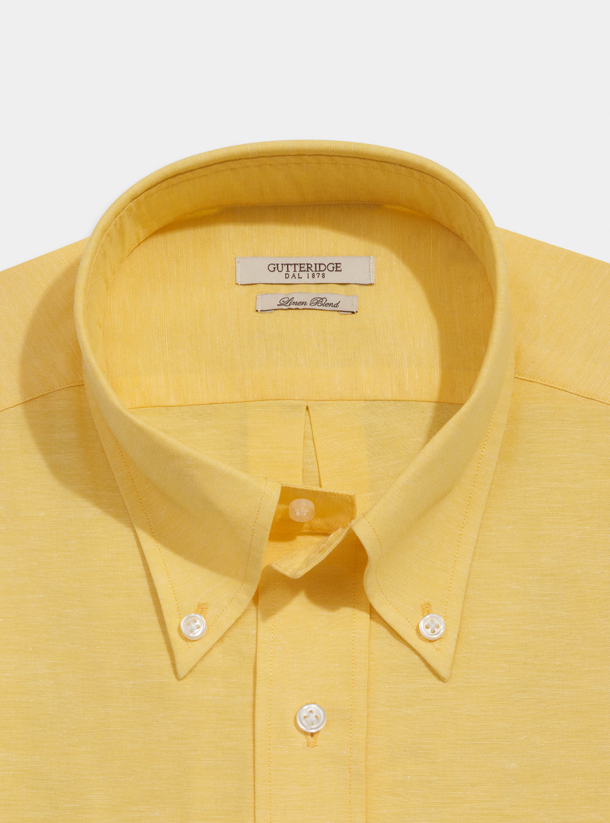 Comfort button-down collar shirt in cotton and linen, YELLOW