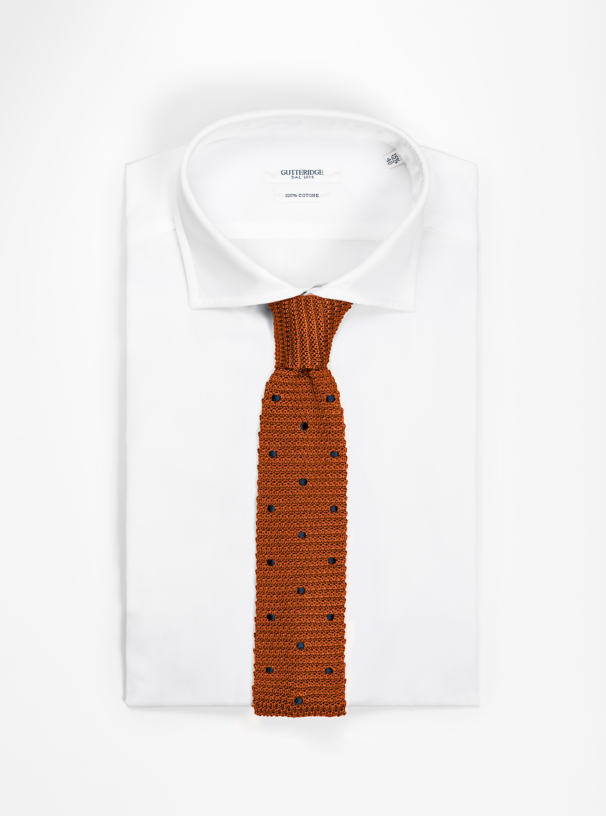 Gutteridge - Cravatta in seta a maglia con pois, Unisex, Arancione Fiamma, Taglia: Unica