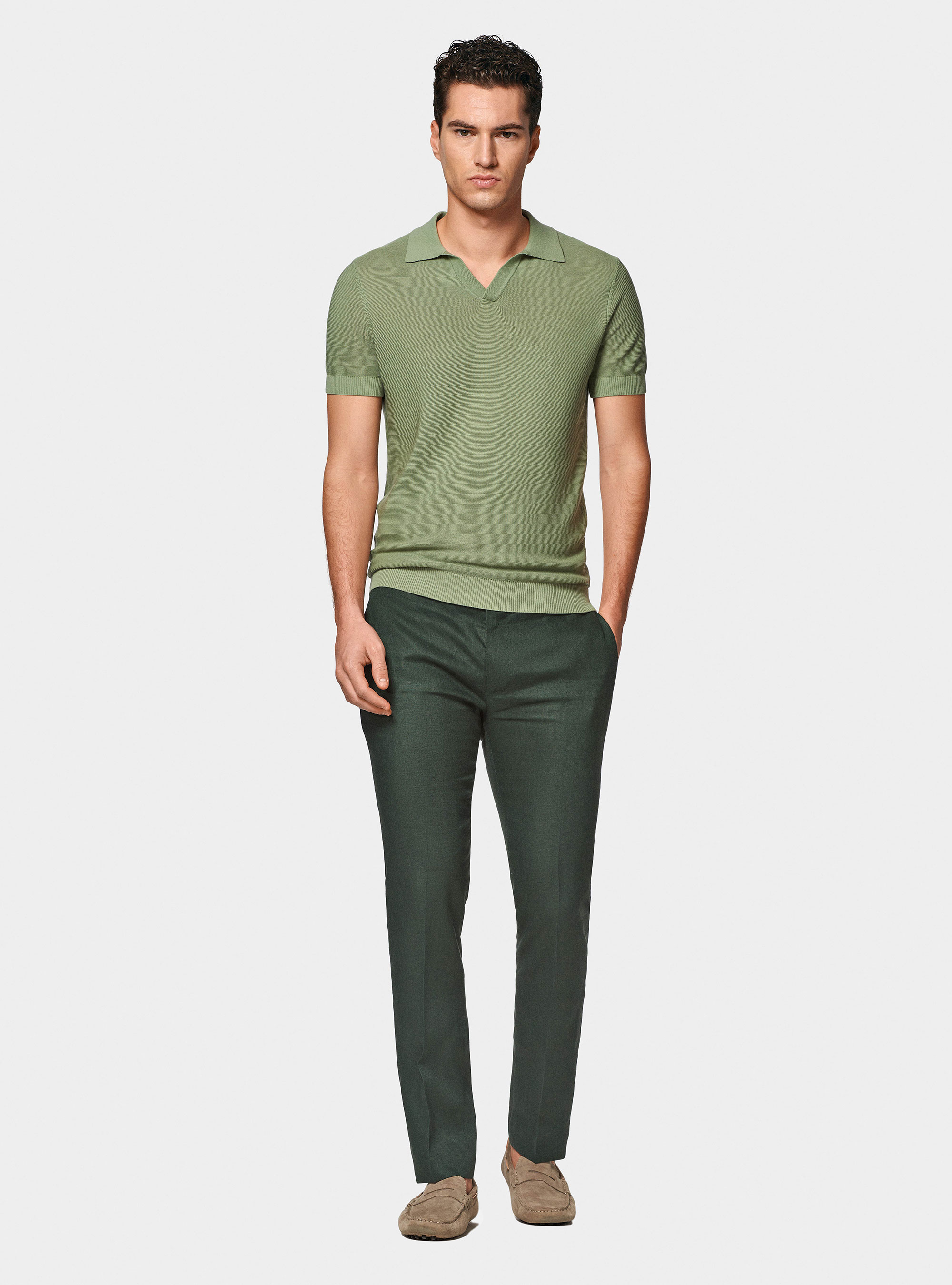 Pantaloni abito in puro lino, VERDE