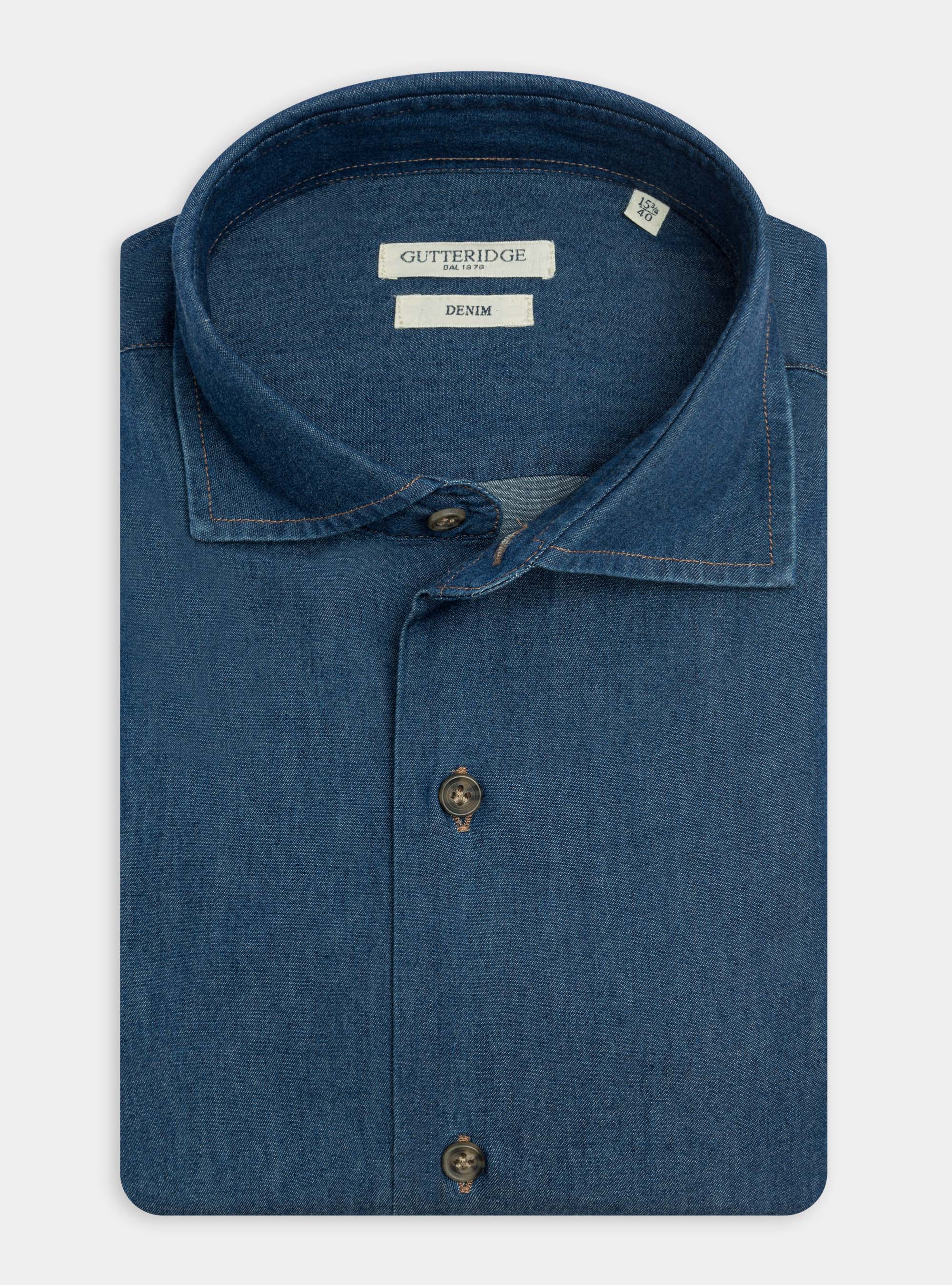 Camisa vaquera con cuello semifranc&eacute;s en chambray de algod&oacute;n, AZUL MARINO