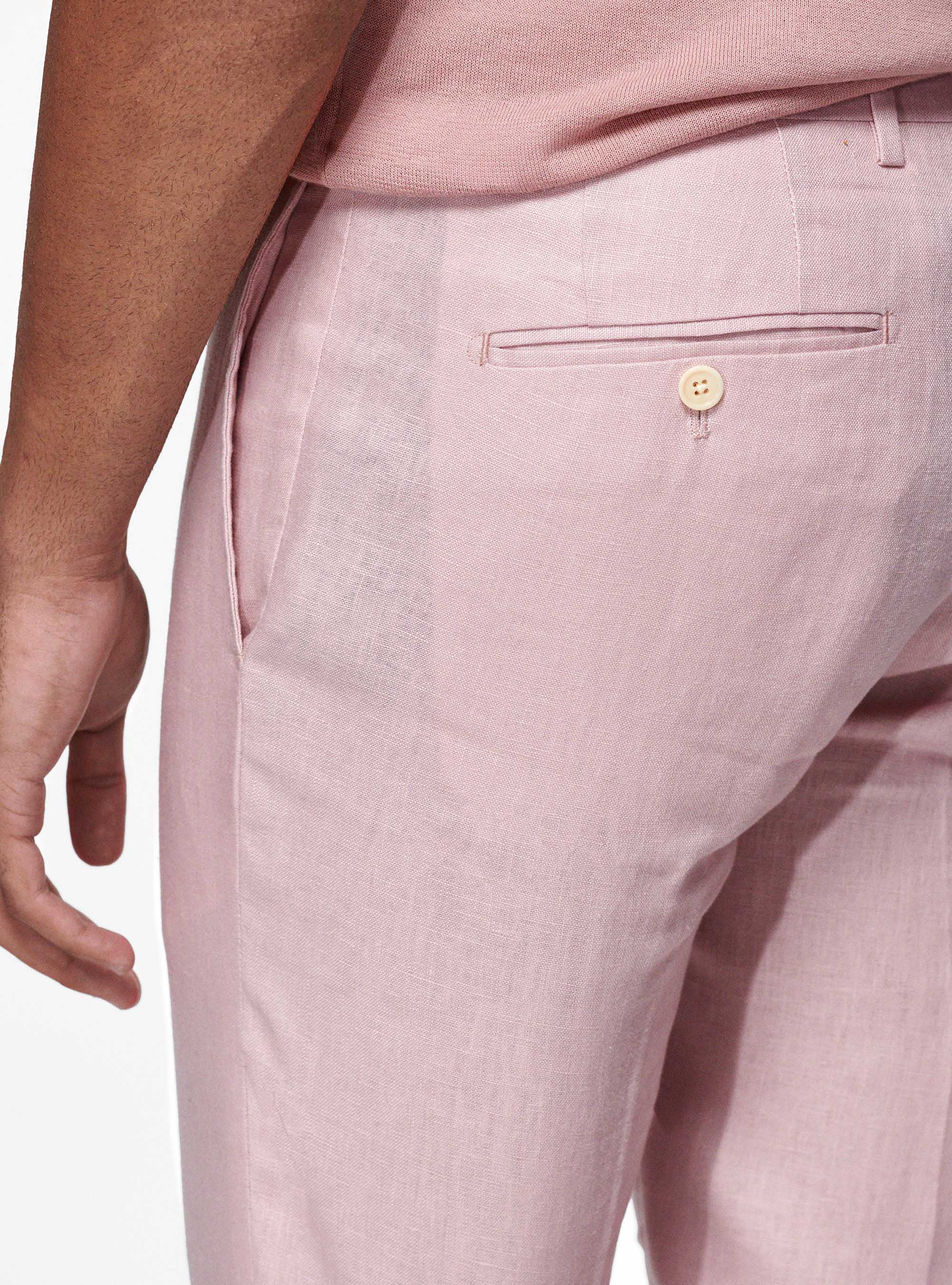 Pantaloni in puro lino, 0441C ROSA SCURO
