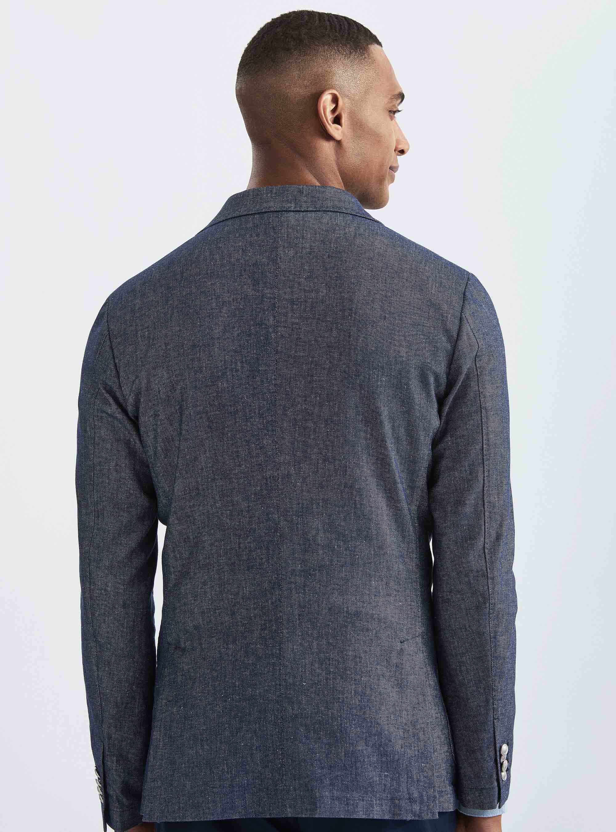 Giacca cotone e lino effetto denim, BLU NAVY