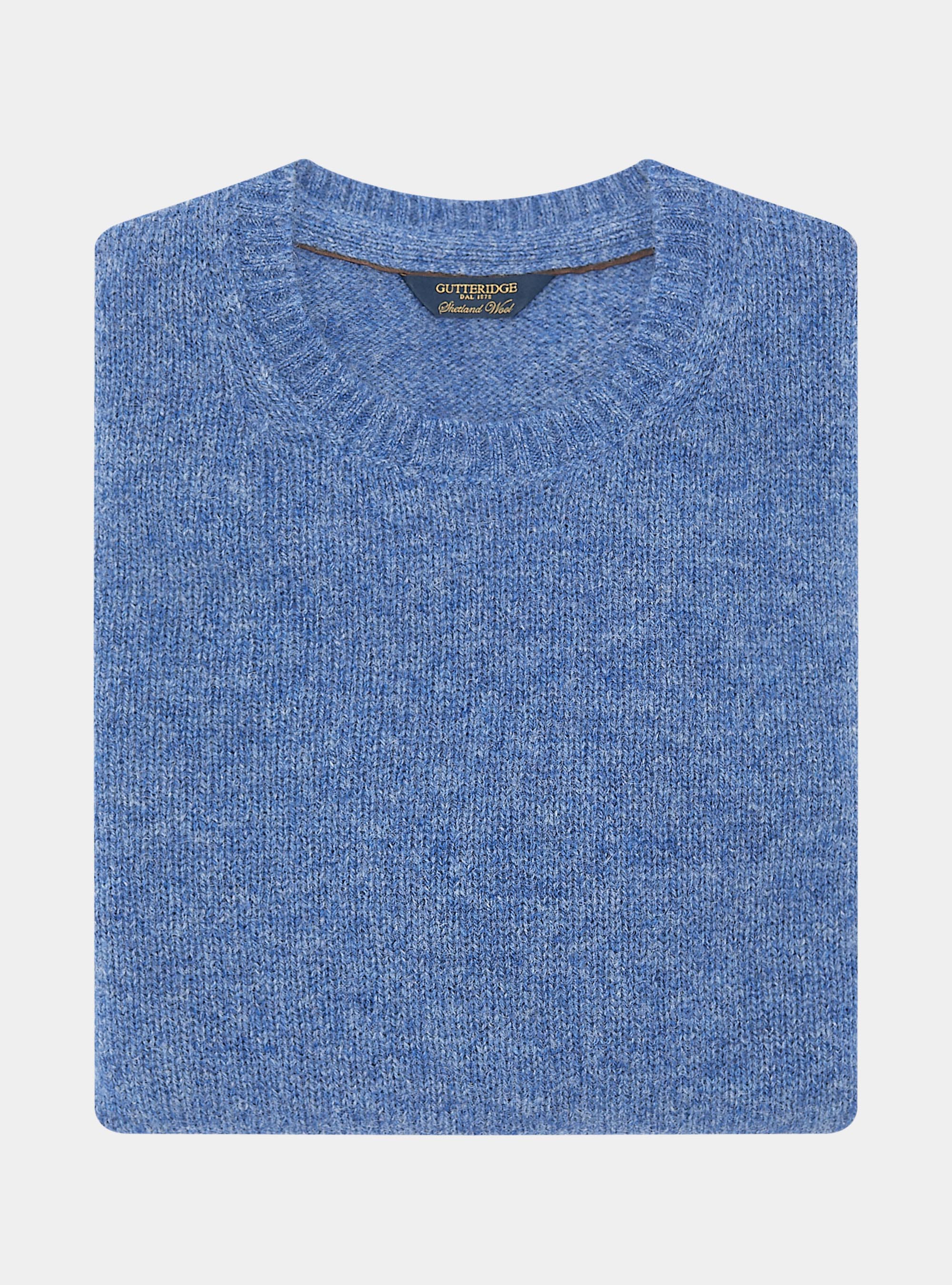 Pure Shetland wool crewneck sweater, 0243C DENIM