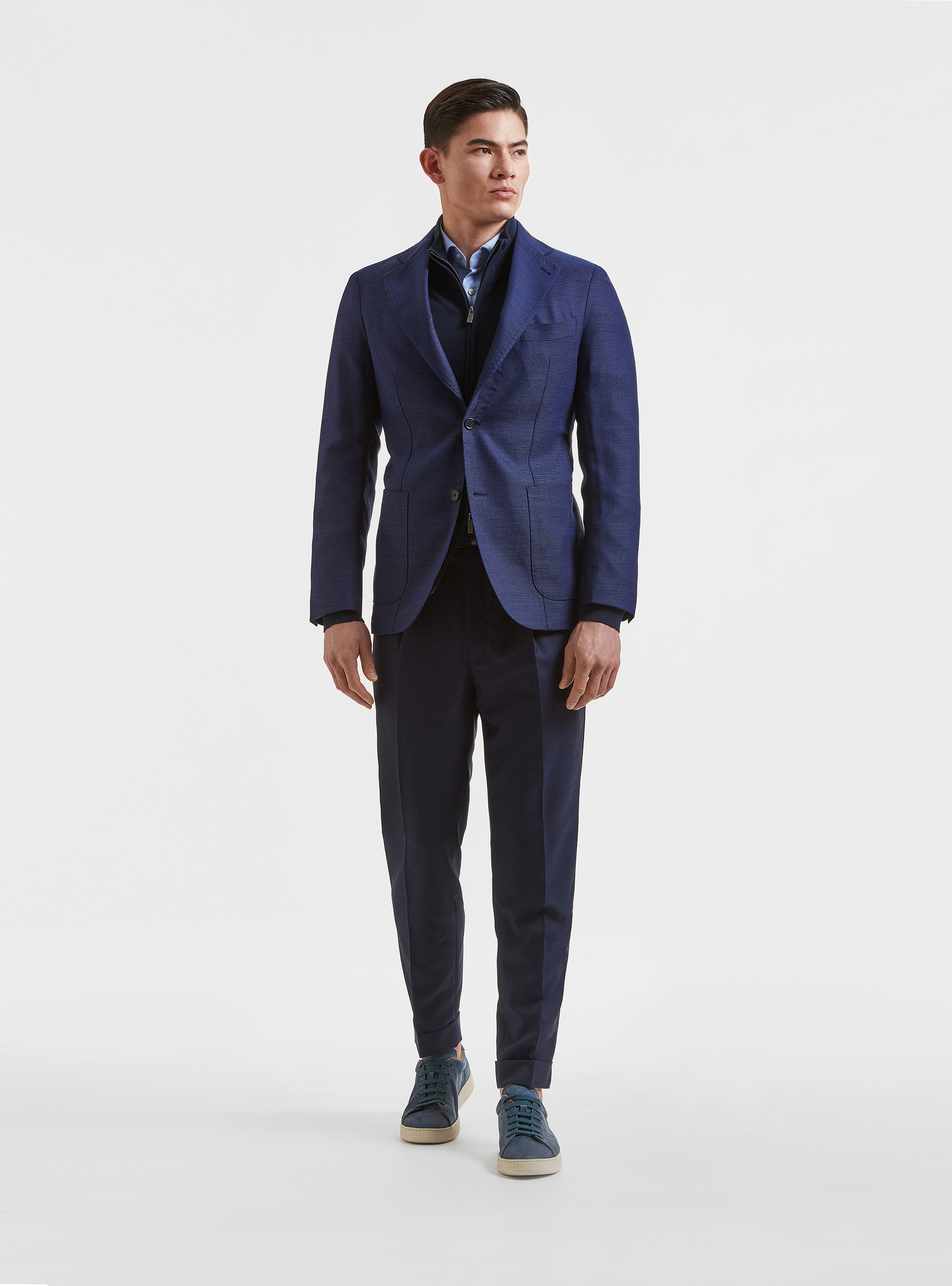 Giacca in pura lana hopsack, BLU