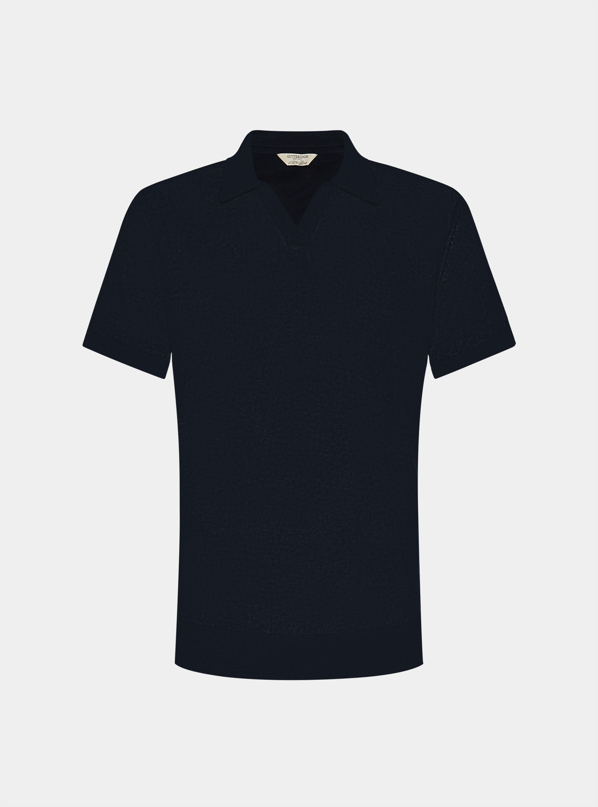 Polo in maglia senza bottoni in puro lino, BLU NAVY