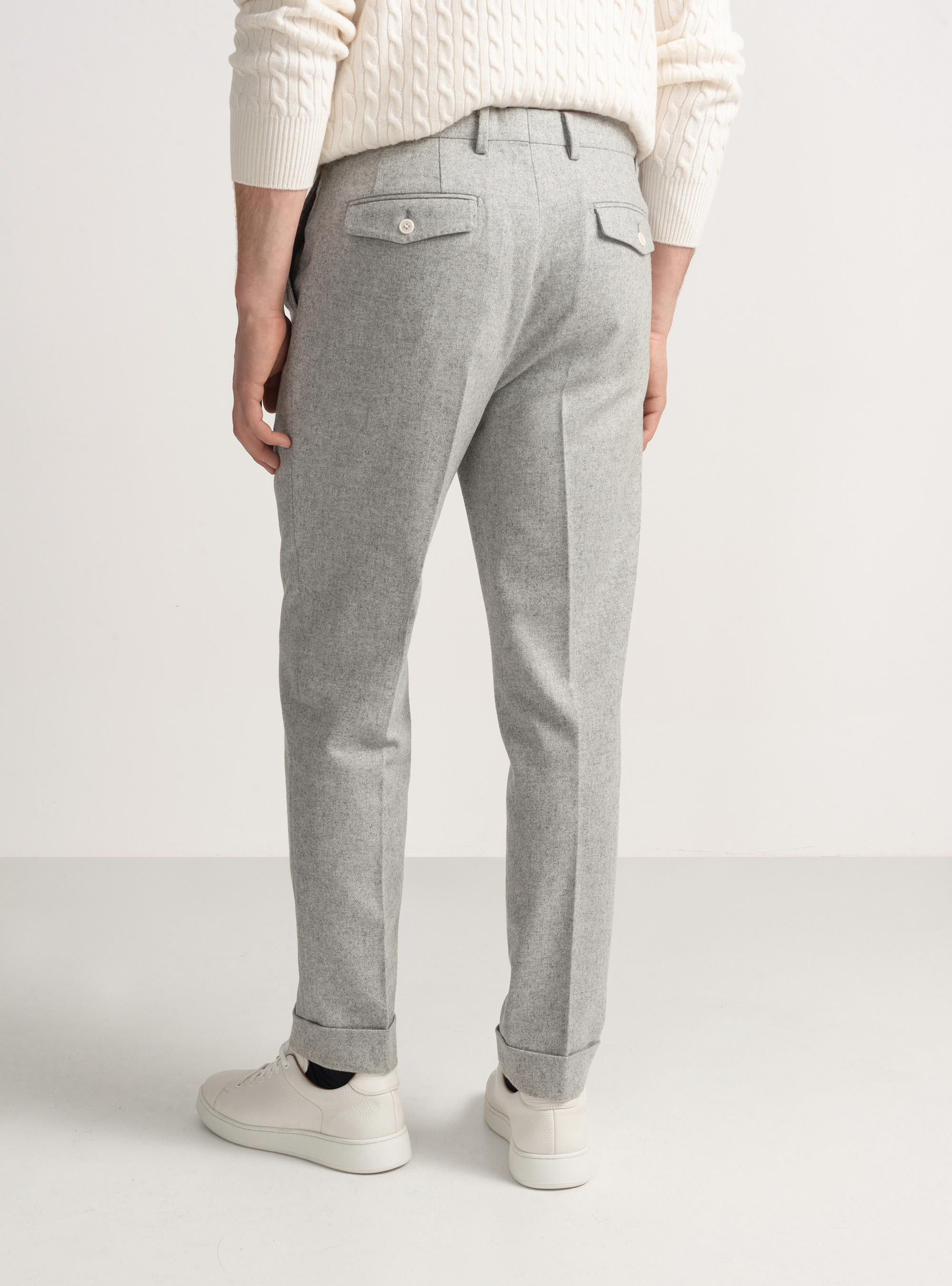 Pantaloni con pince in flanella, GRIGIO CHIARO MELANGE