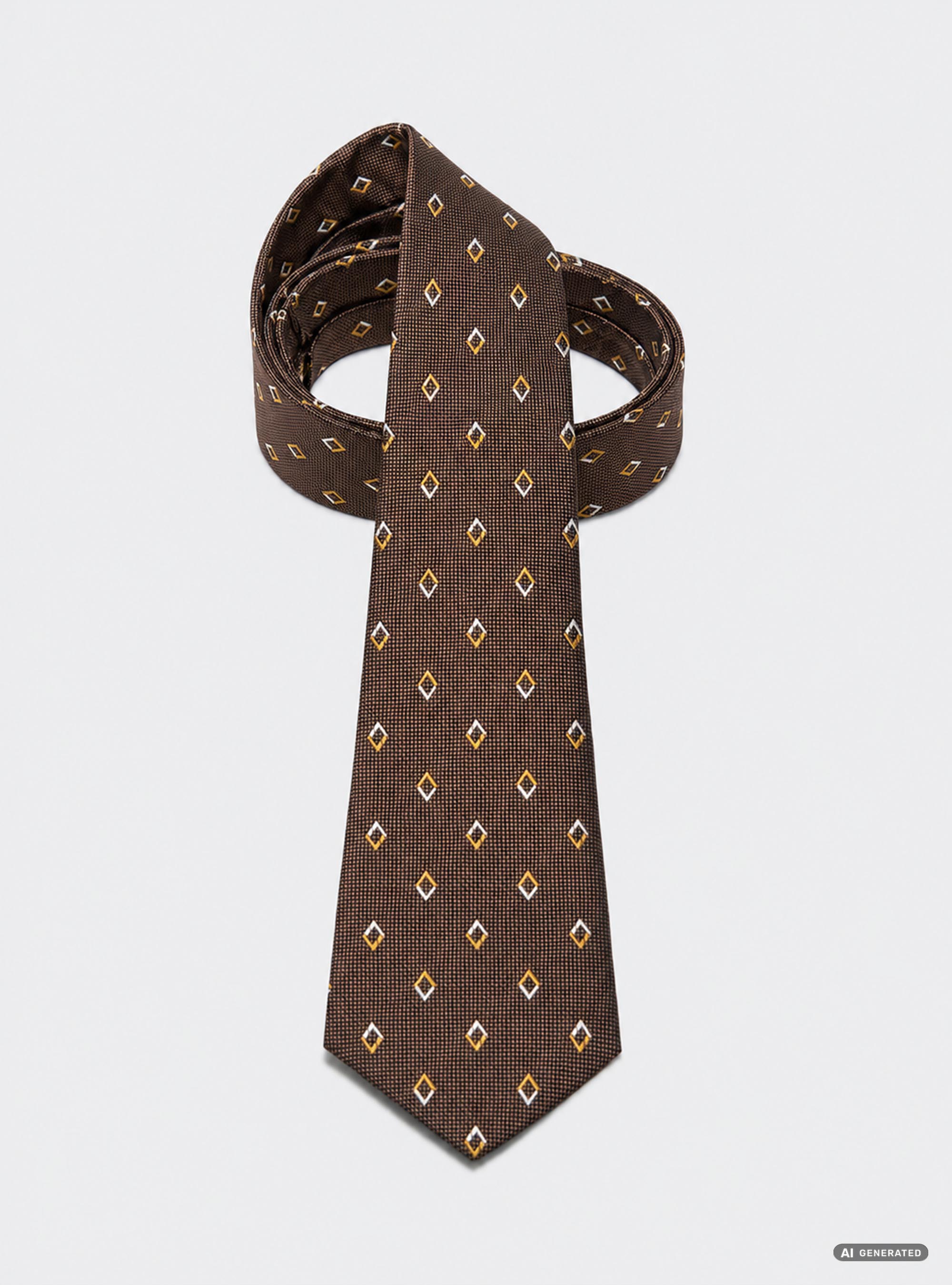 Cravatta in seta jacquard con microfantasia rombi, BROWN