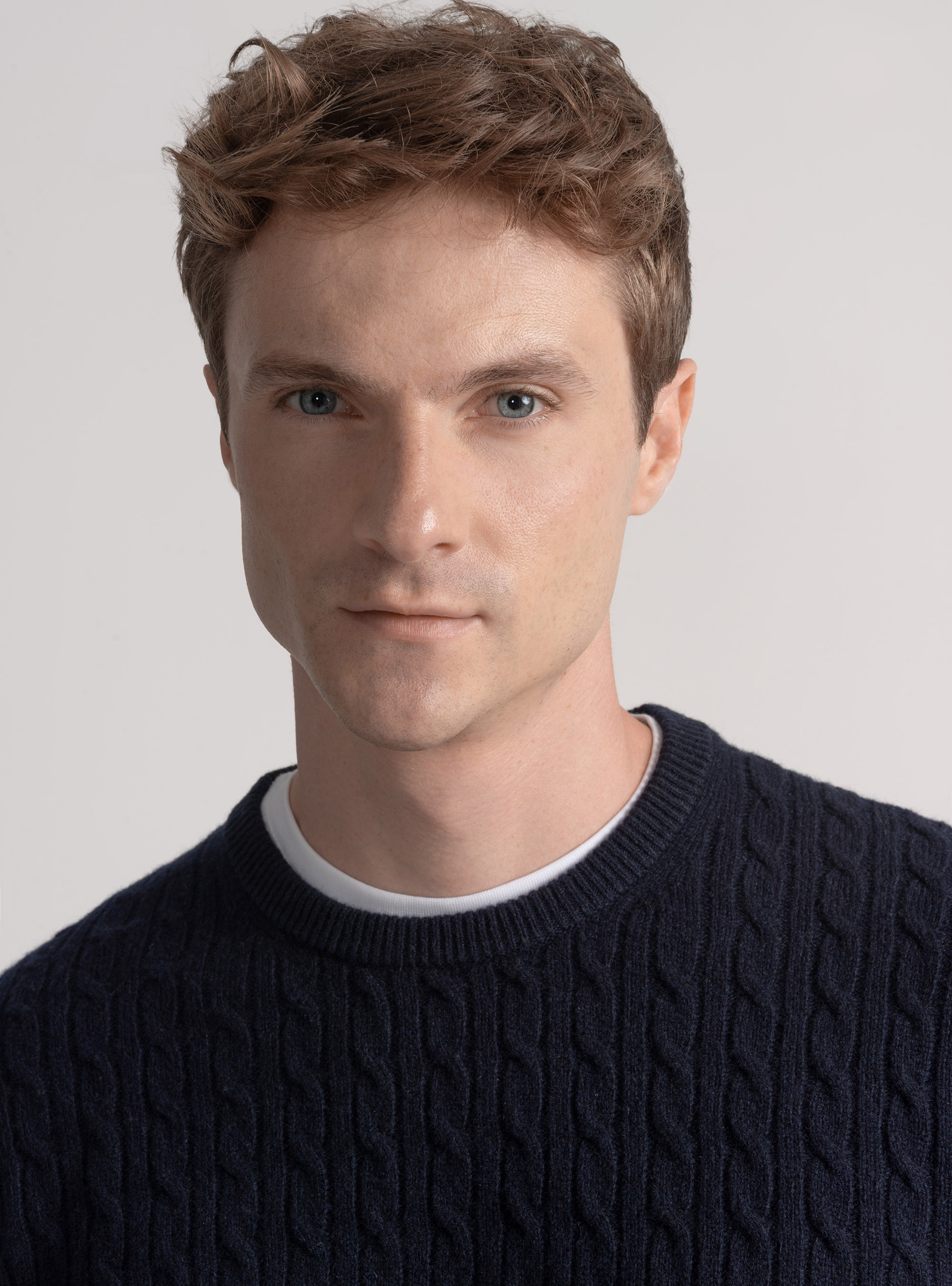 Cashmere wool crew-neck sweater with braid, NAVY BLUE