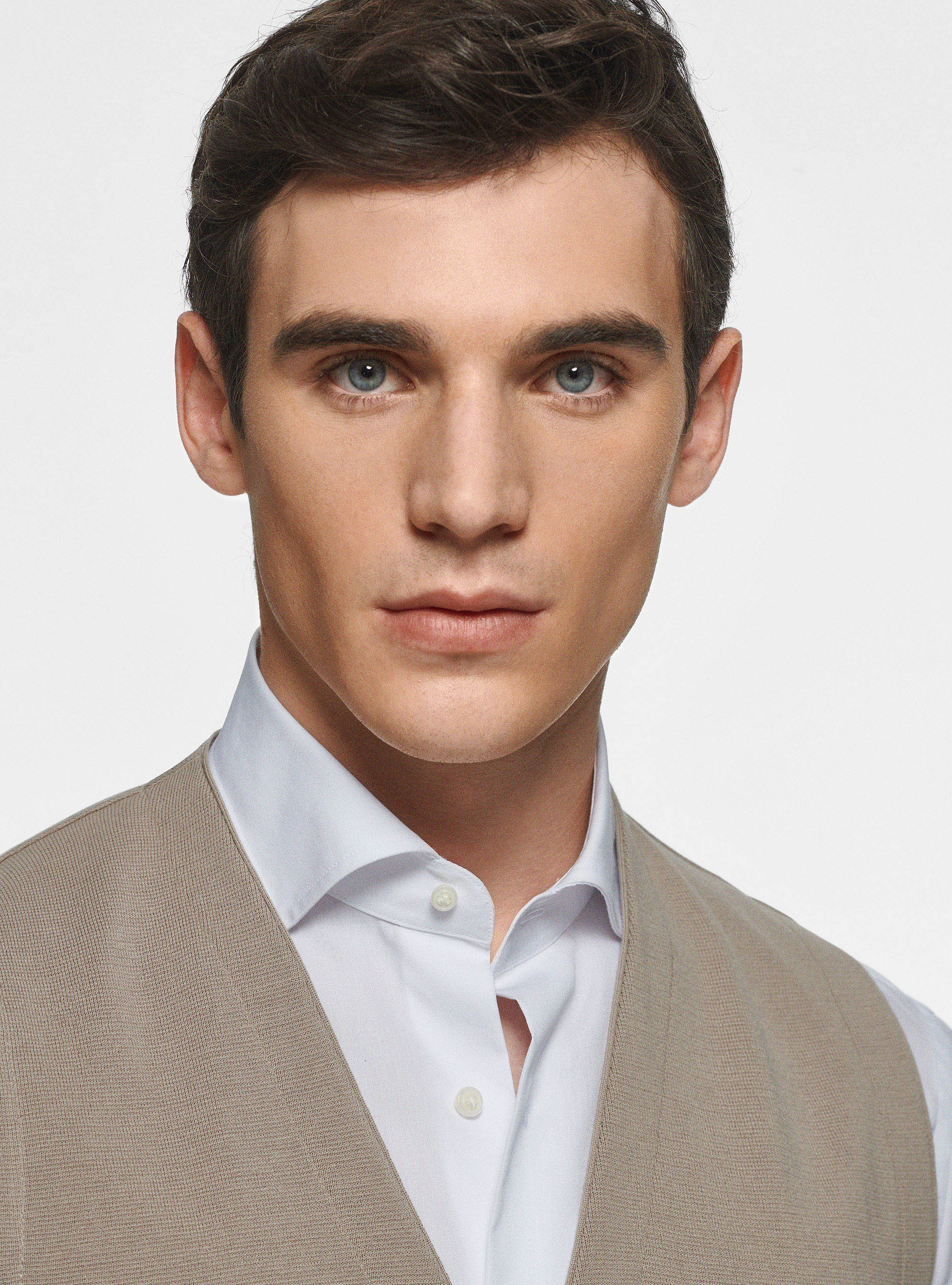 Gilet doppiopetto in maglia di cotone, SABBIA