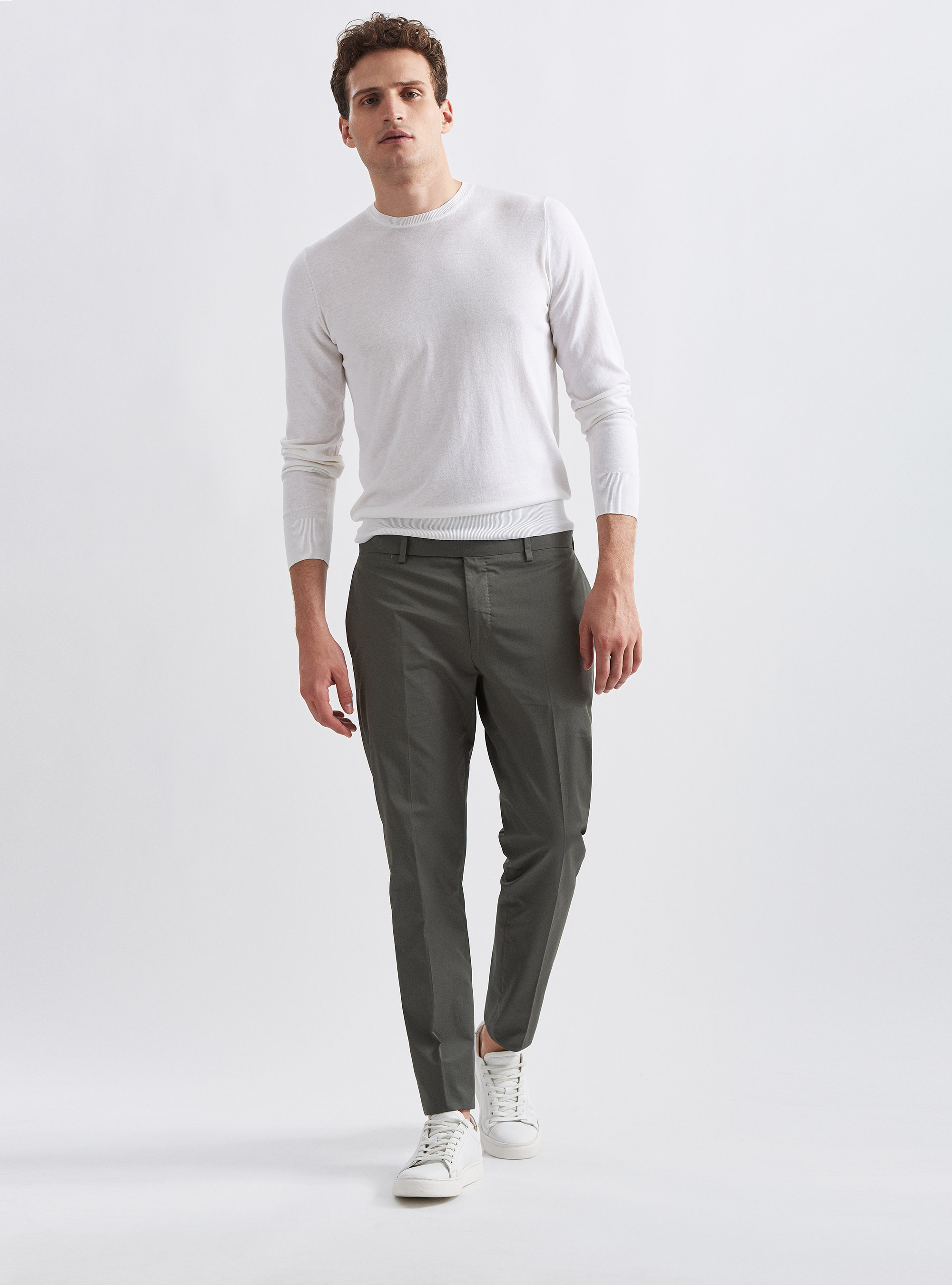 Pantaloni per abito in puro cotone, VERDE