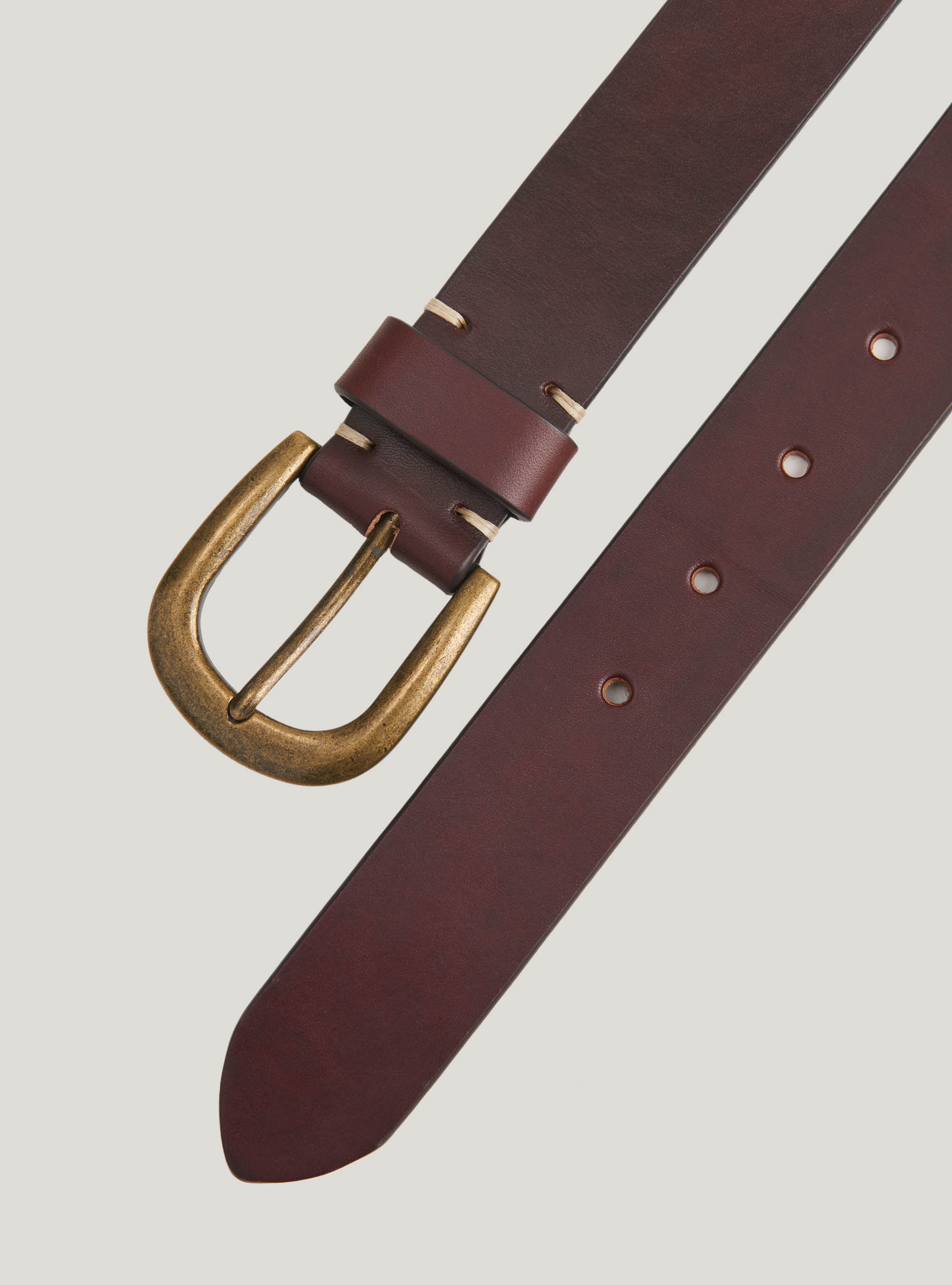 Cintura in pelle con motivo tribale, MARRONE