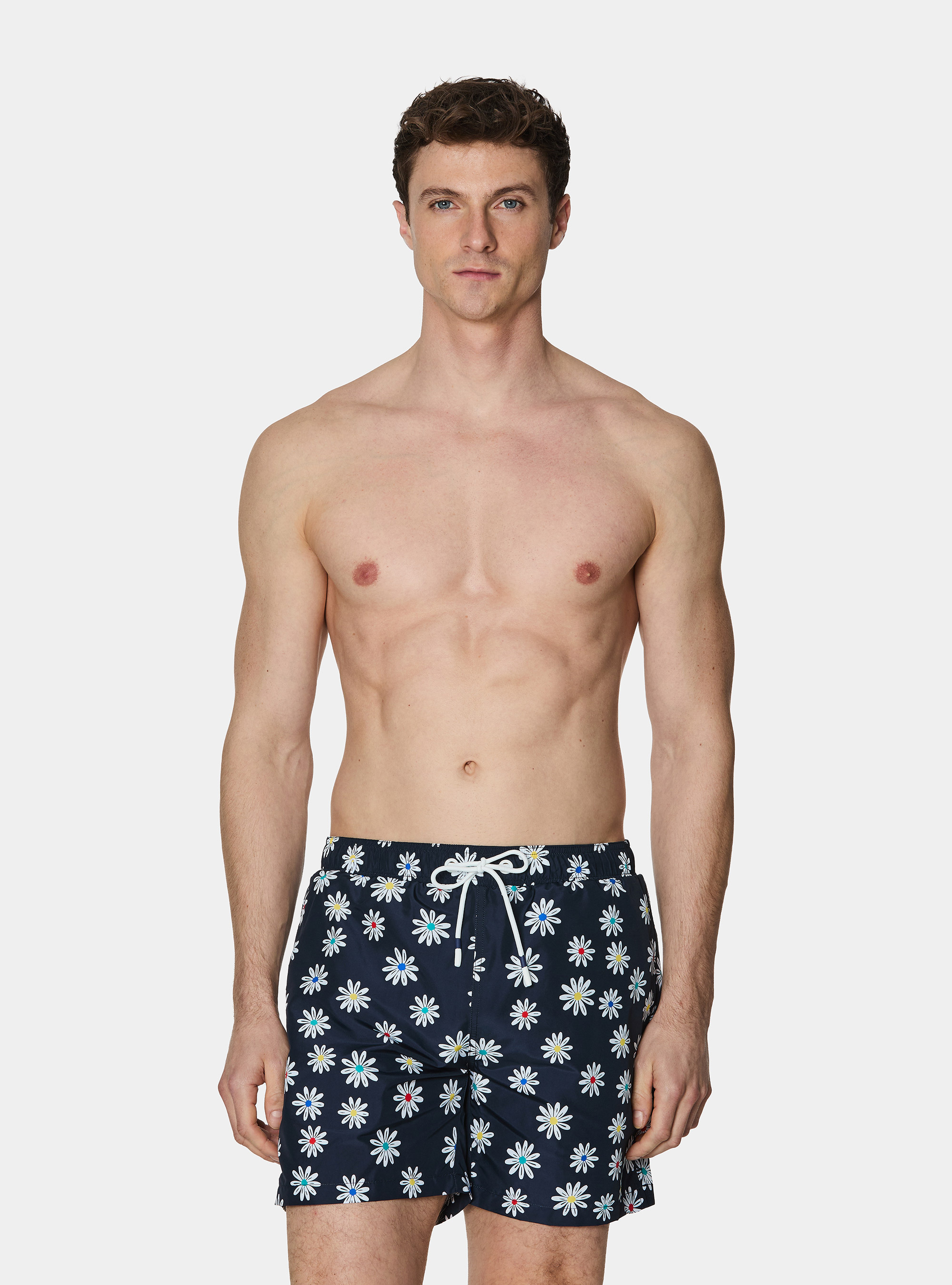 Costume da bagno con stampa fantasia margherita, NAVY BLUE