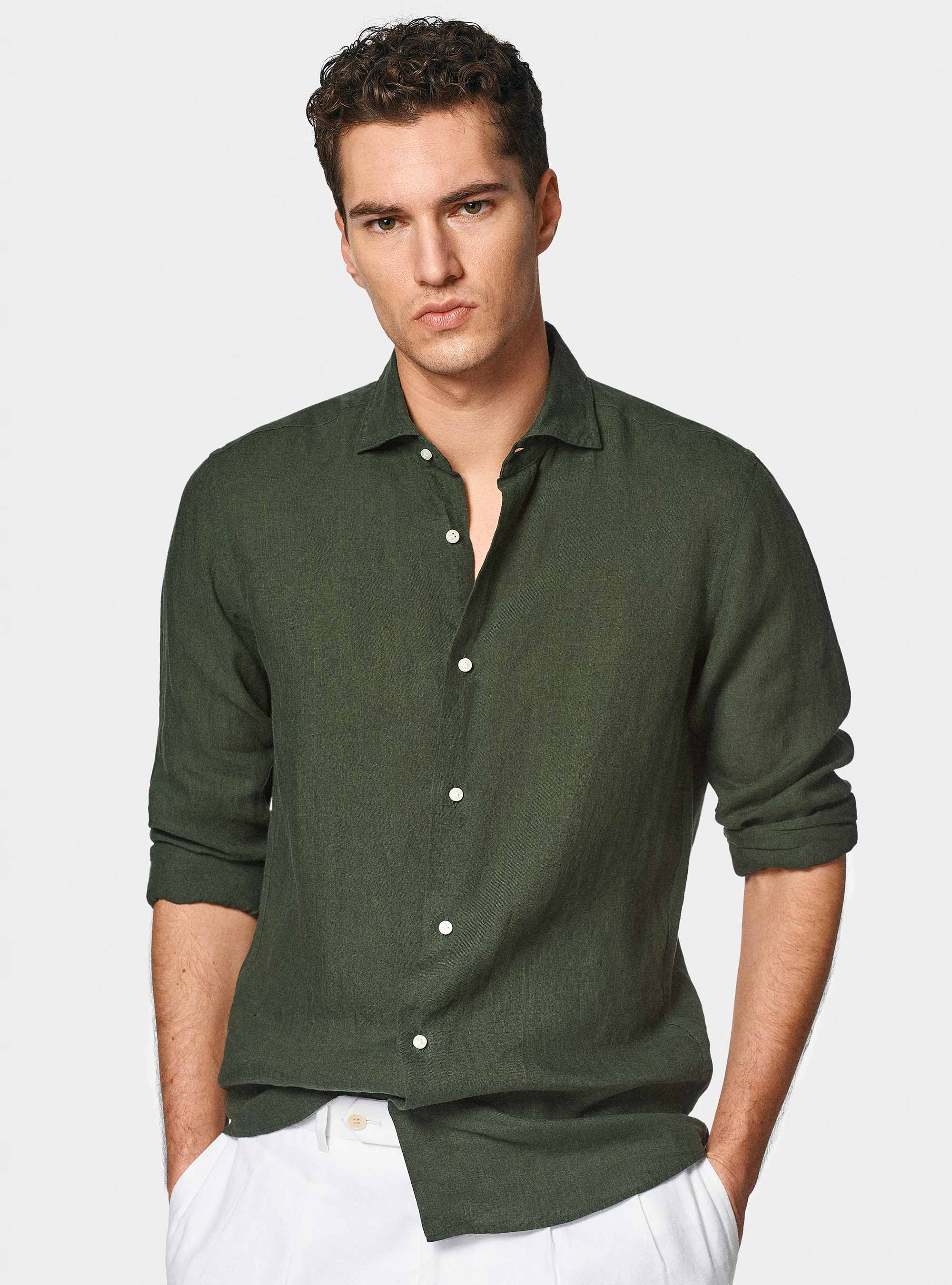 Camicia in puro lino, VERDE