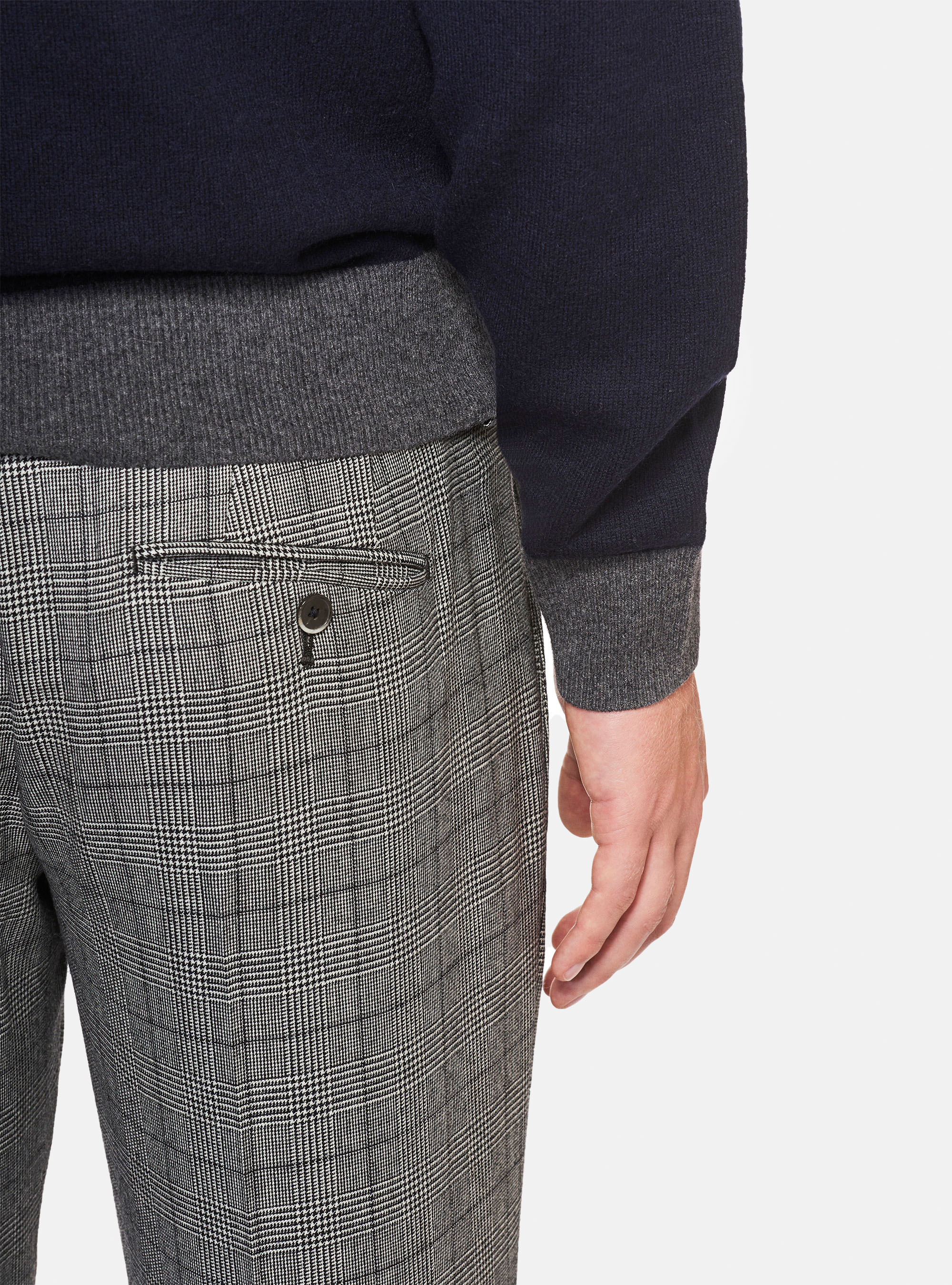 WOOL PRINCE OF WALES  TROUSERS  WITH DOUBLE PLEATS, BLACK