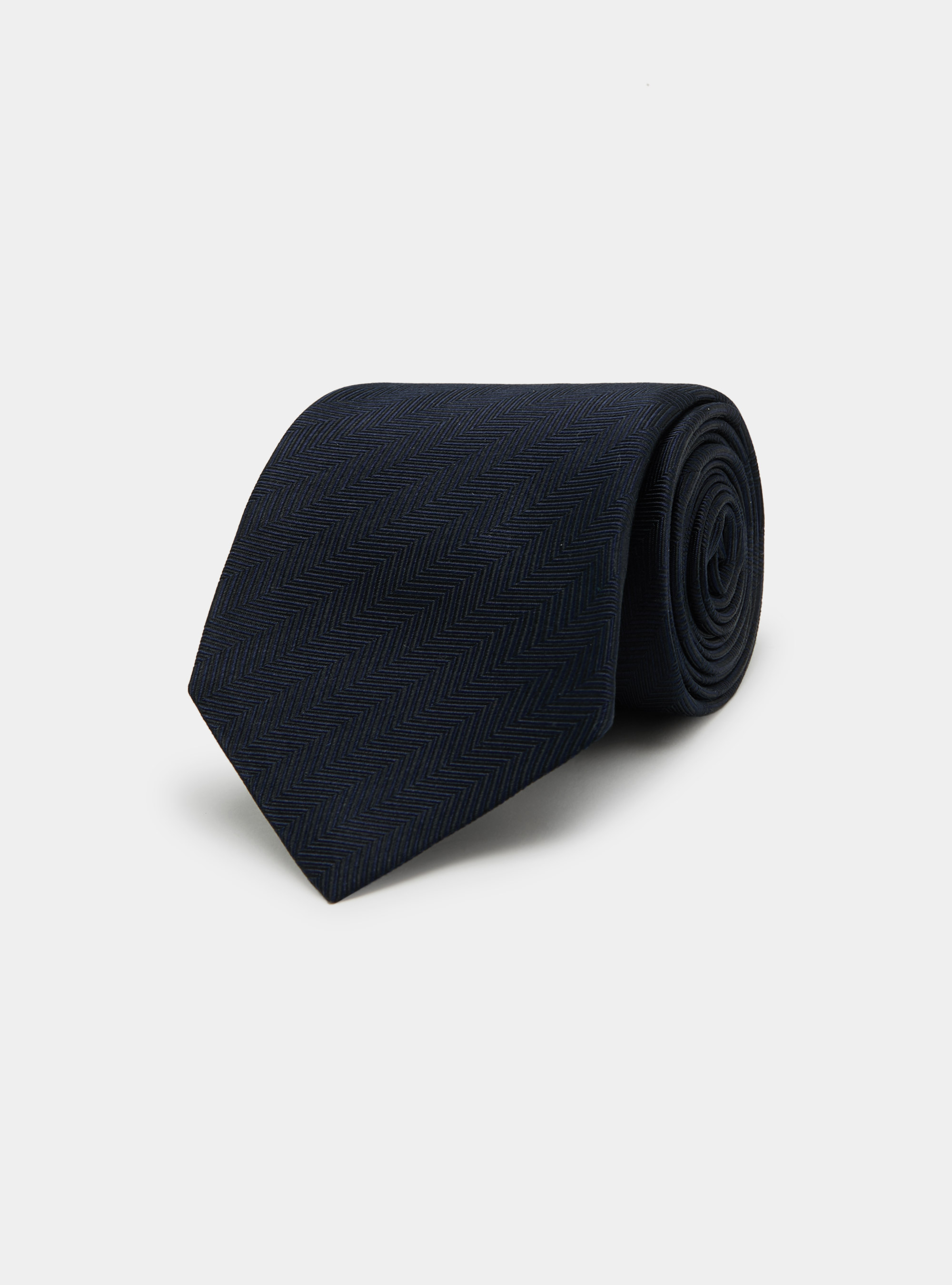 Herringbone silk tie, NAVY BLUE
