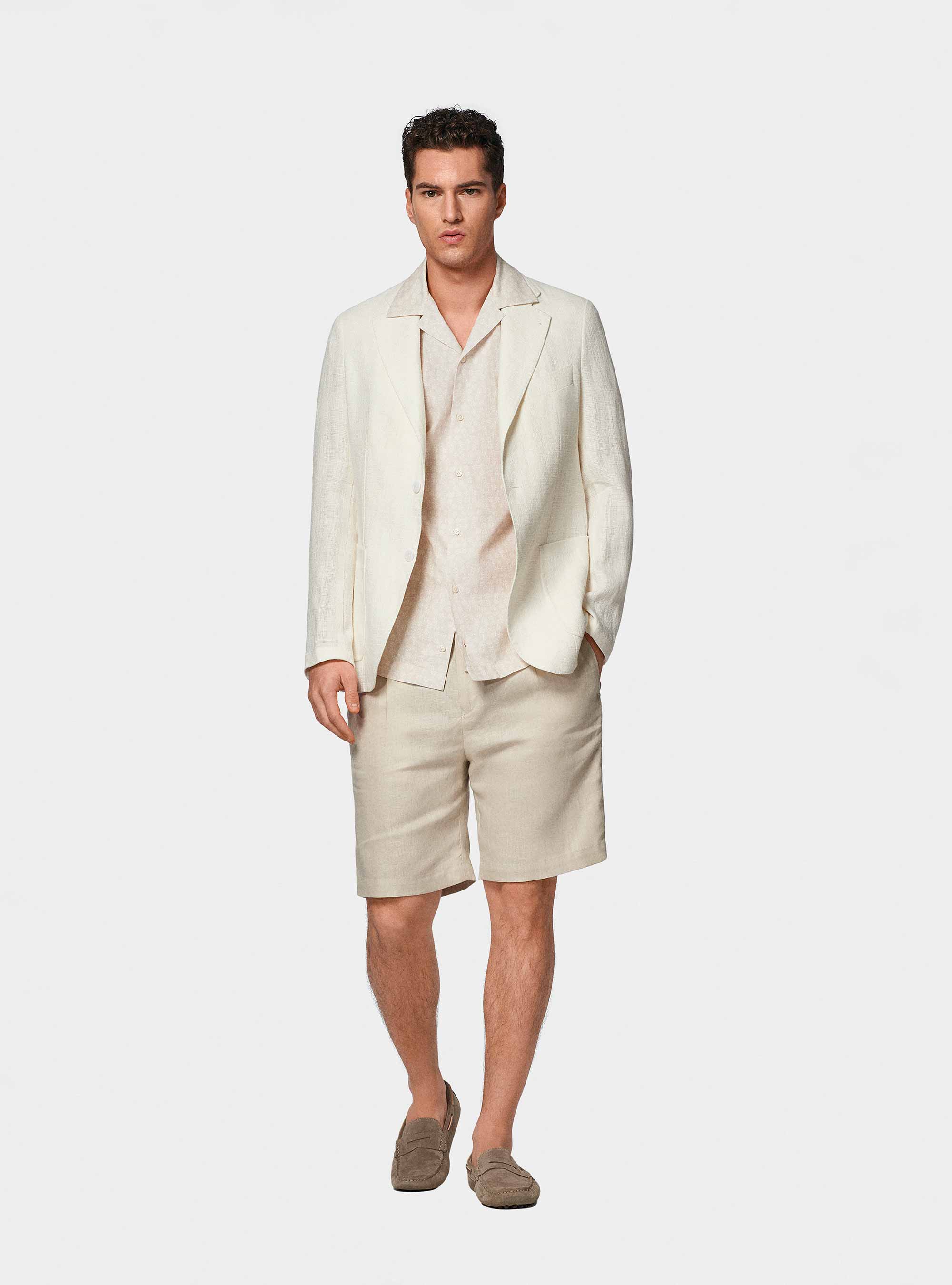 Linen crepe blazer, WHITE