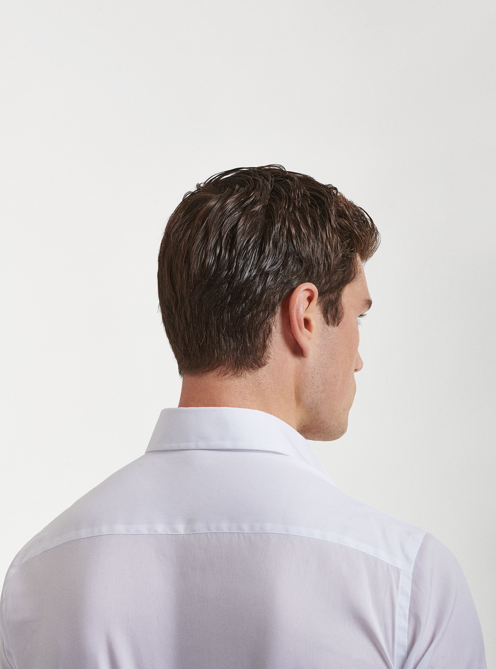 Camicia collo semi francese in popeline stretch, BIANCO