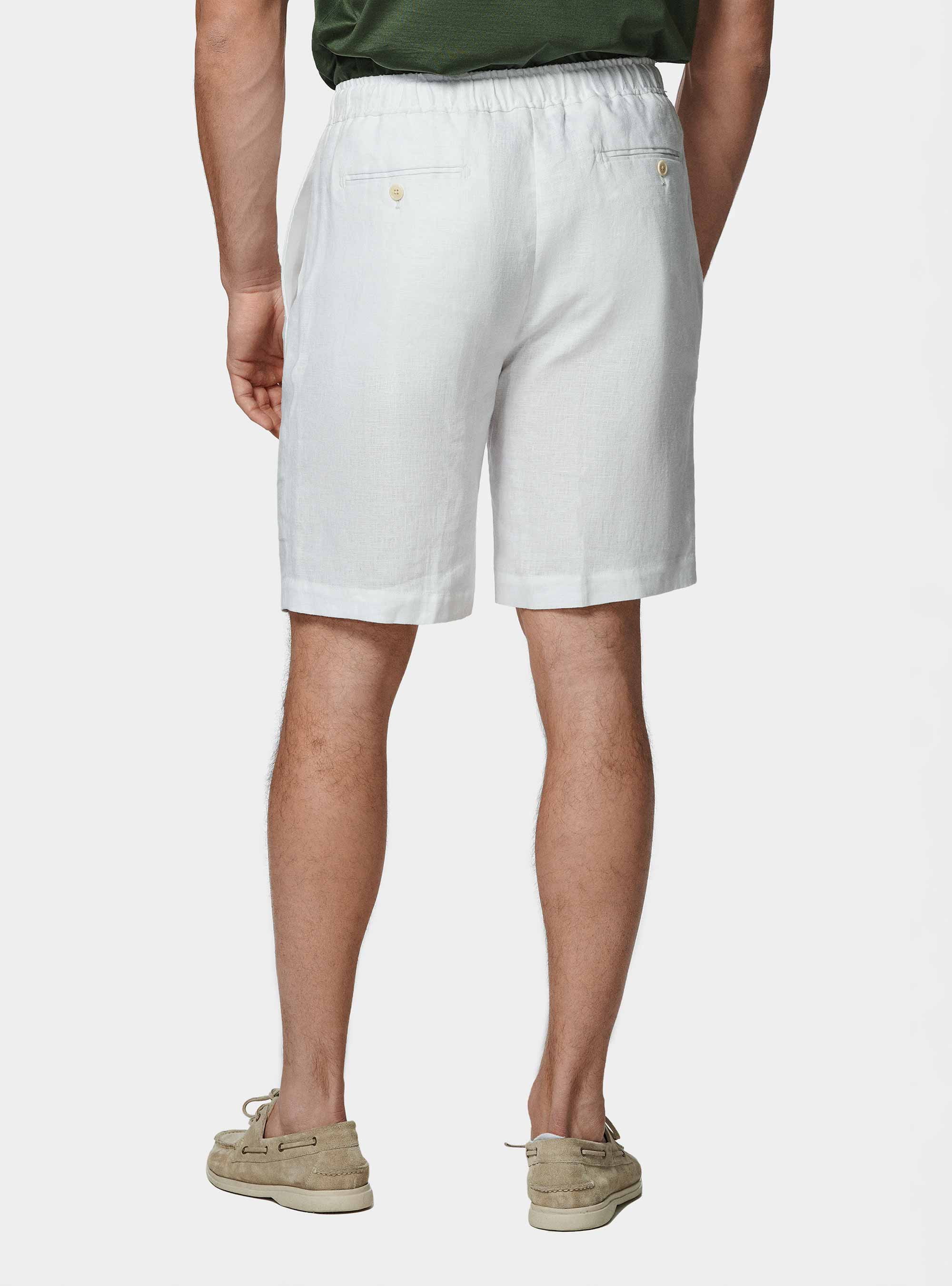 Bermudas de lino puro con banda el&aacute;stica, BLANCO