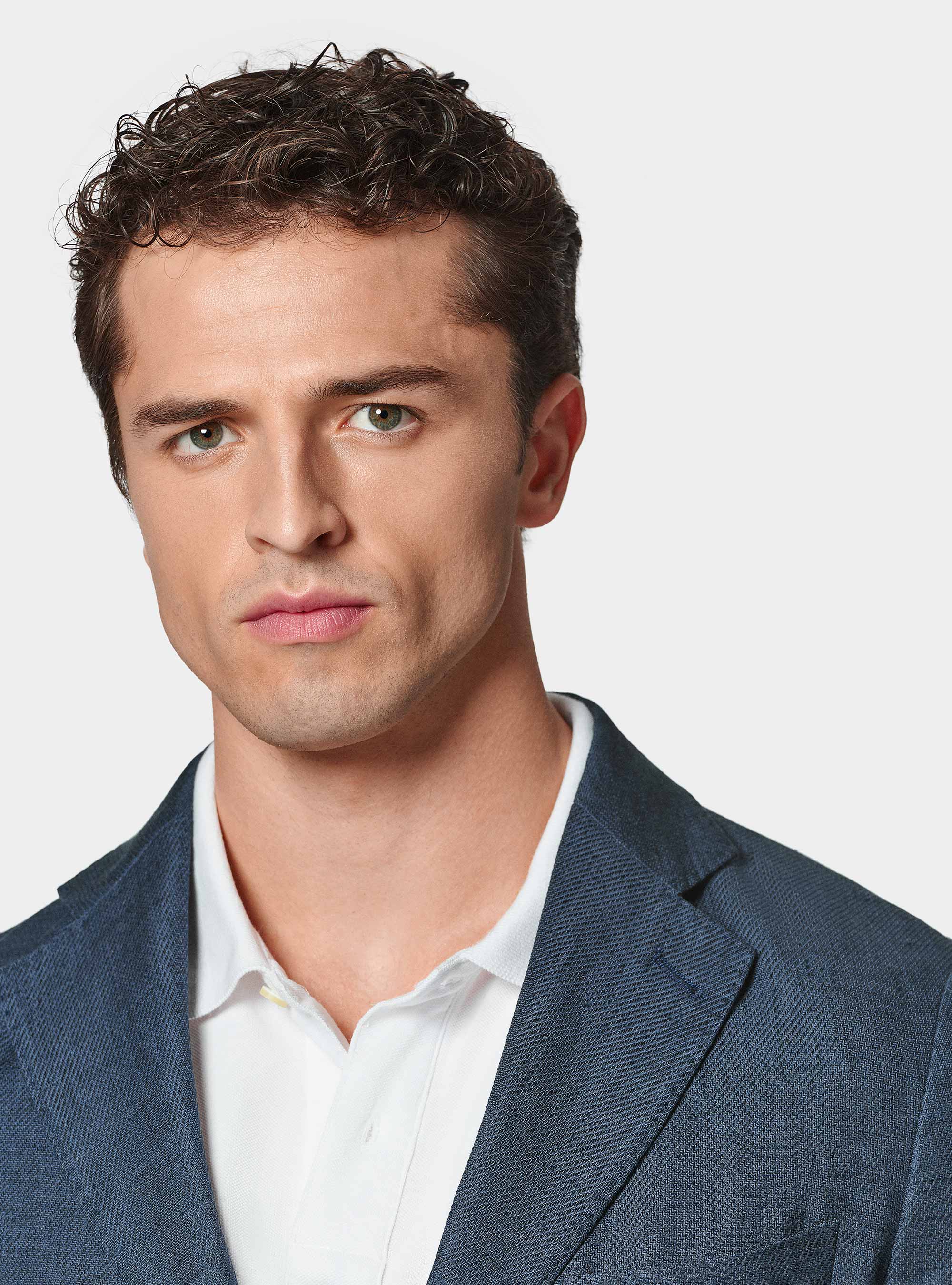 Linen and cotton blend blazer, NAVY BLUE