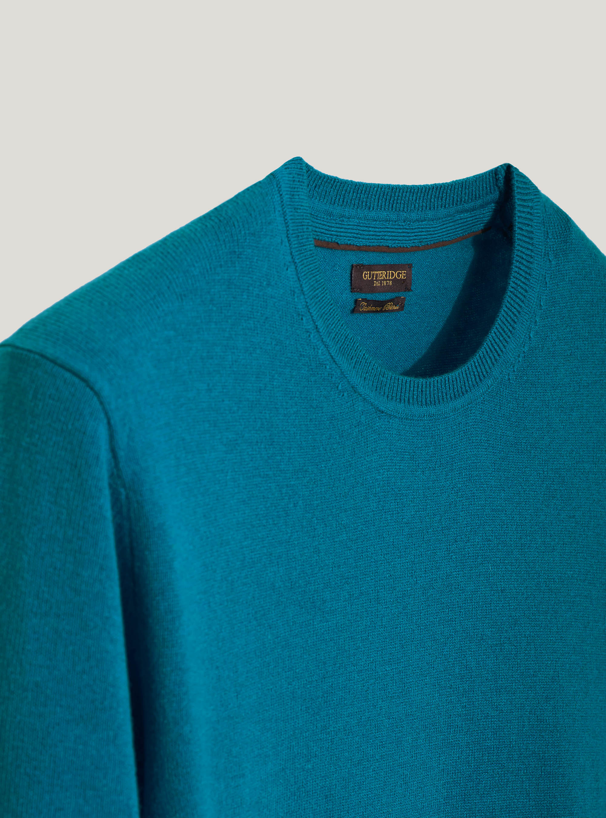 Maglia girocollo in lana lambswool e cashmere, TURCHESE 0258C
