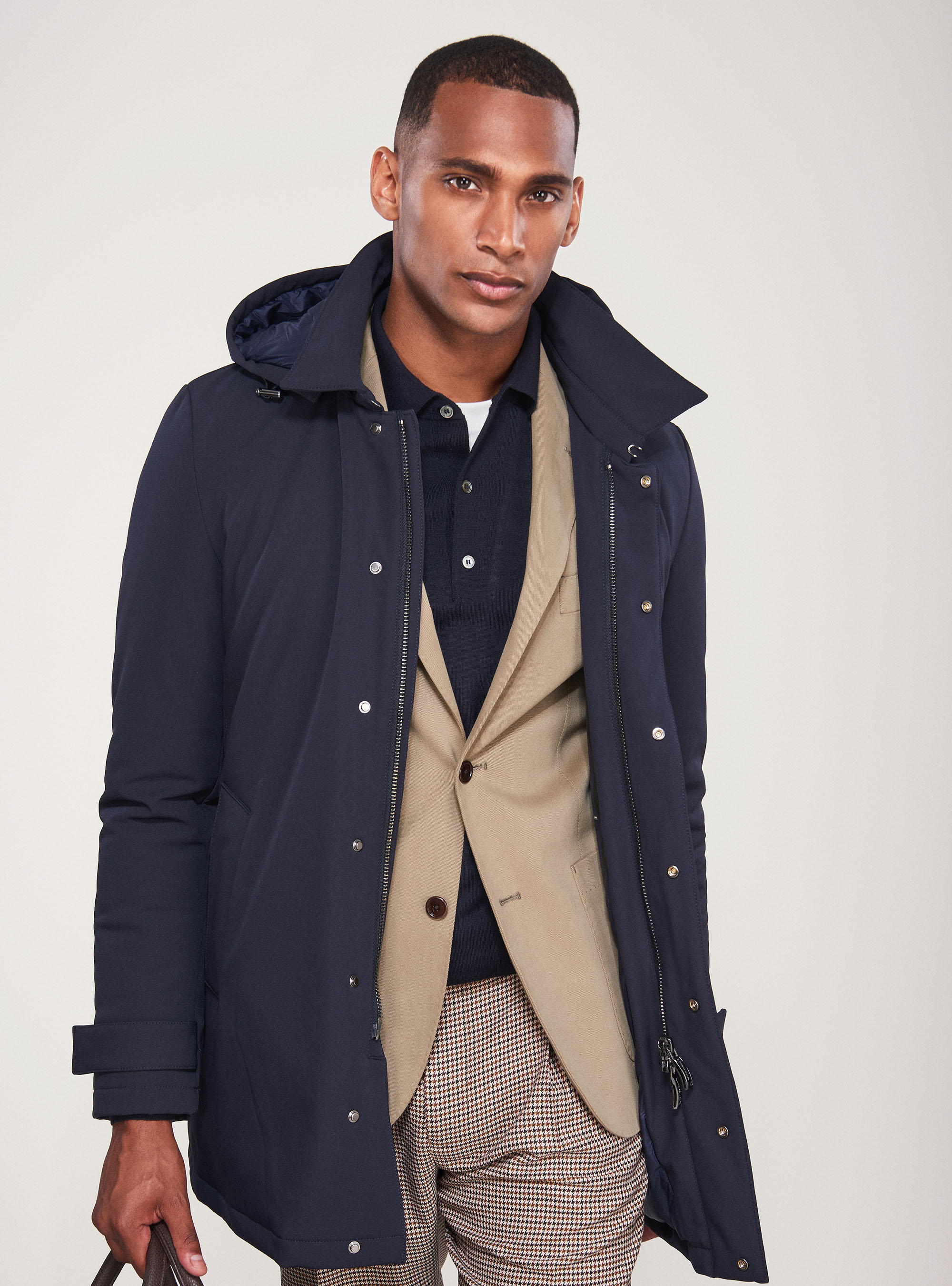 Veste en tissu technique imperm&eacute;able et coupe-vent, BLEU MARINE