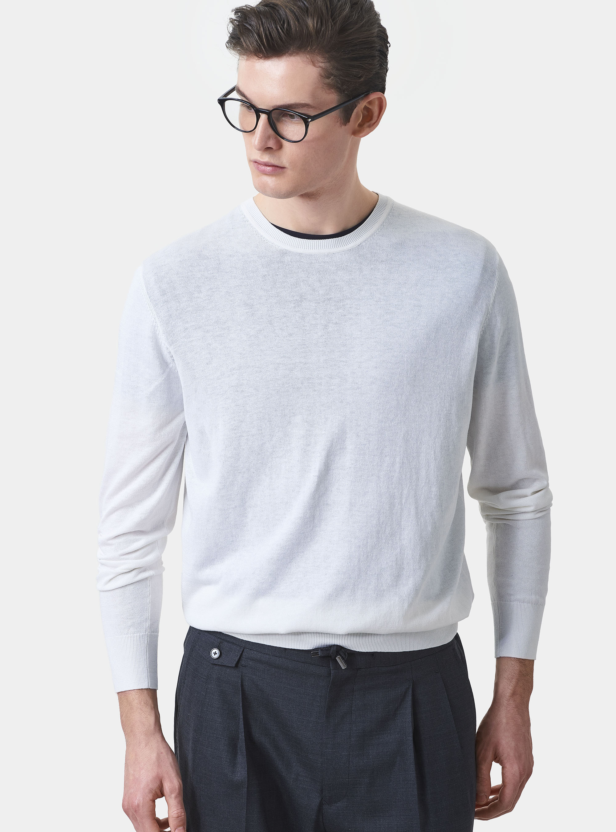 Silk and cotton crew-neck sweater, WHITE