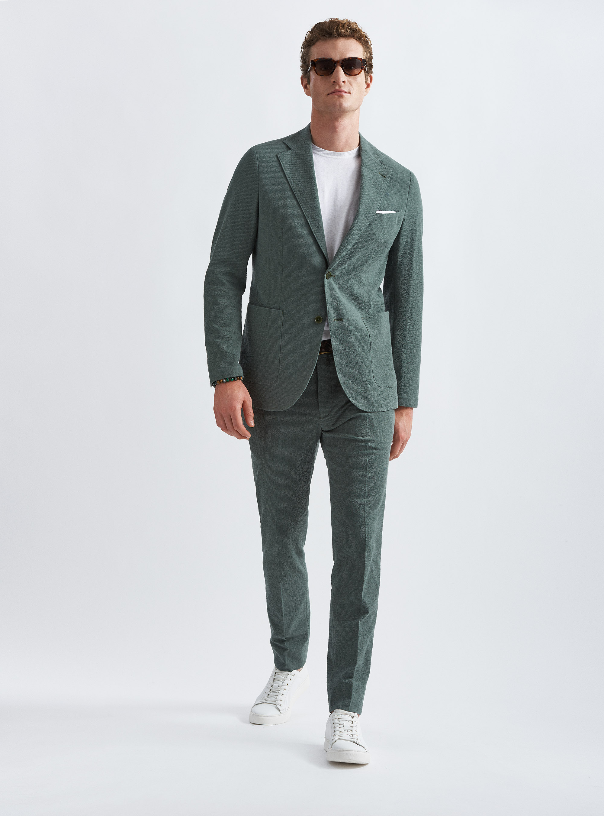 Stretch cotton seersucker suit blazer | Gutteridge | Men's