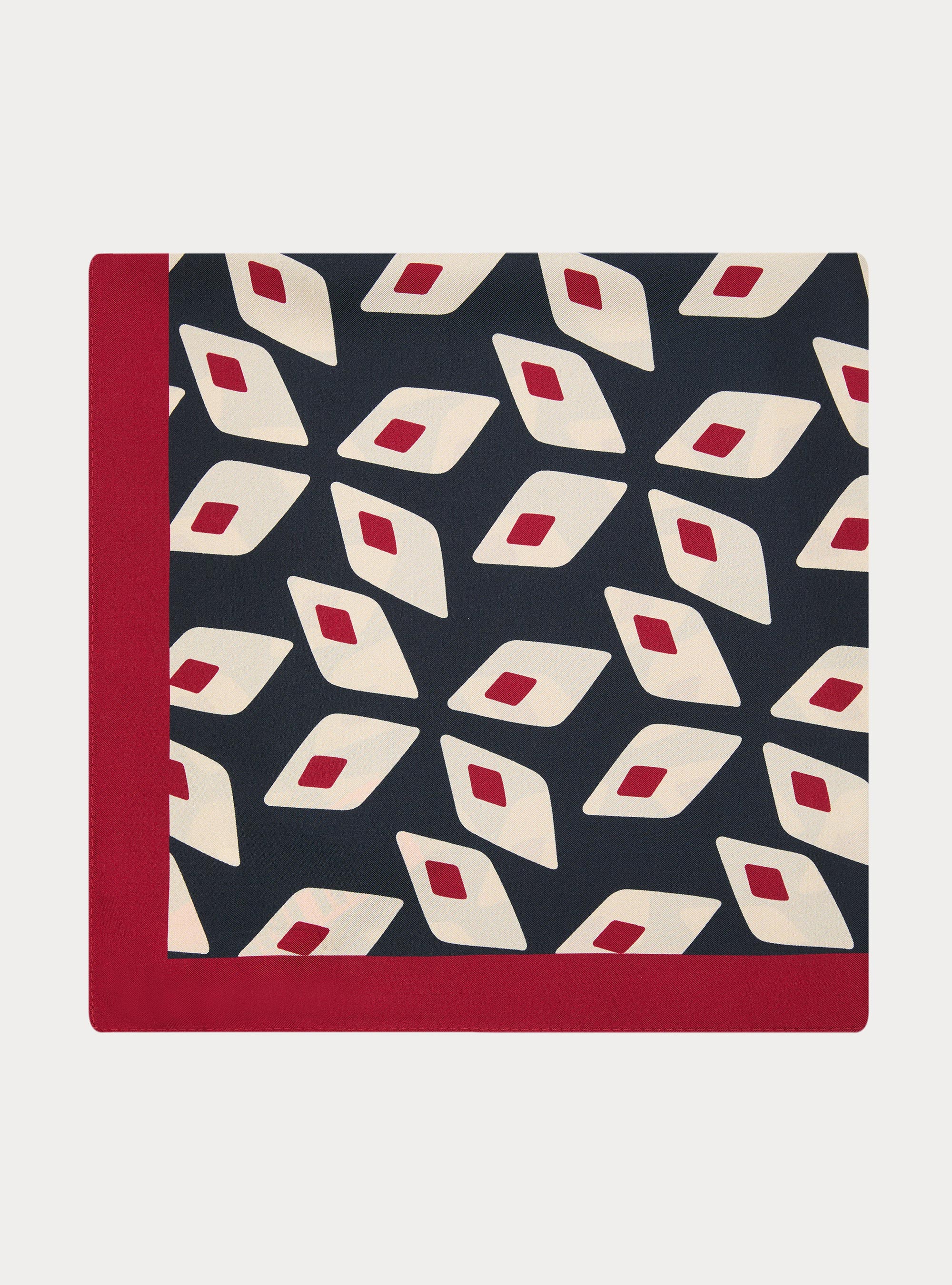 Foulard stampato in seta fantasia geometrica, NAVY BLUE